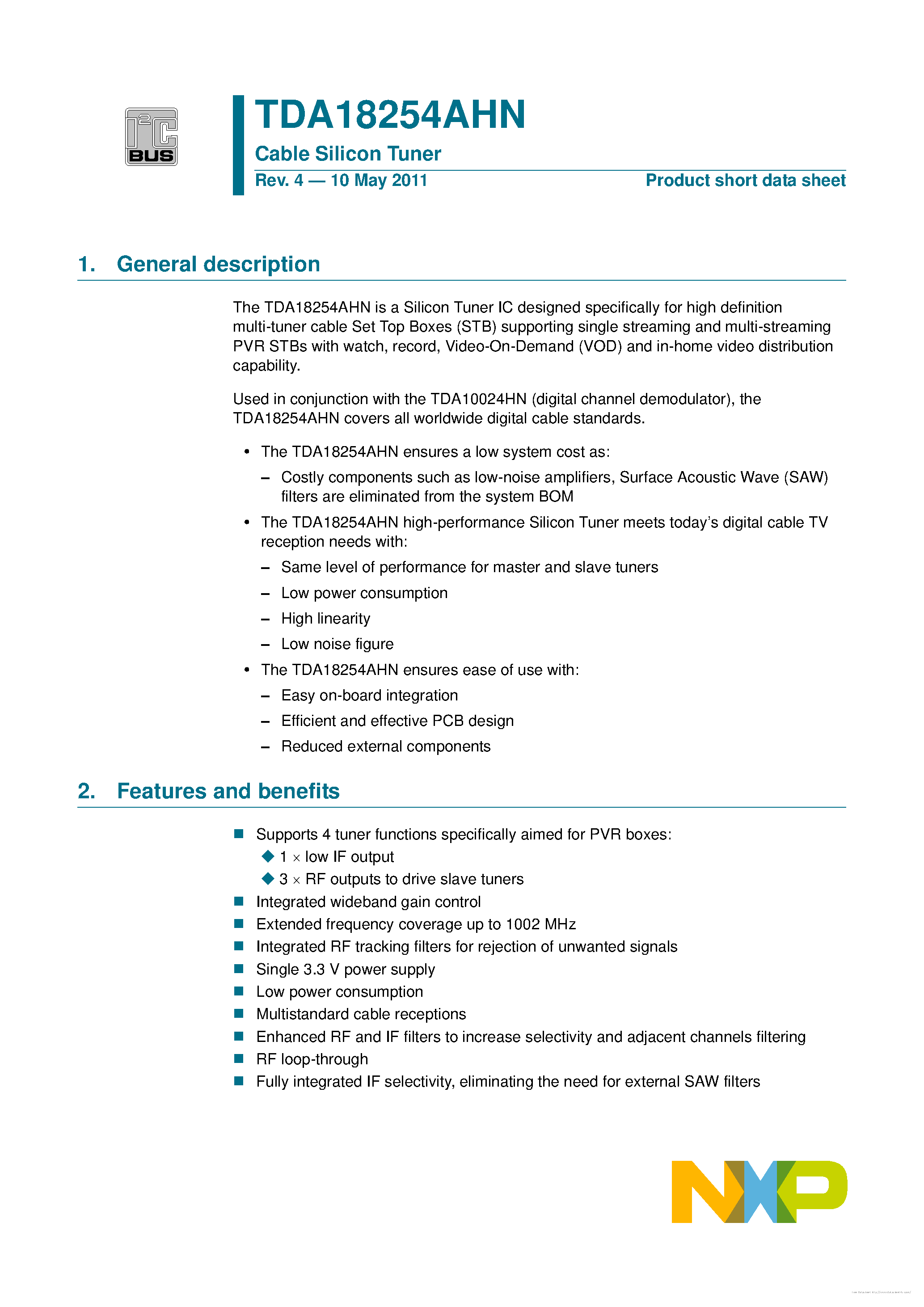 Datasheet TDA18254AHN page 1 Datasheet TDA18254AHN - page 1
