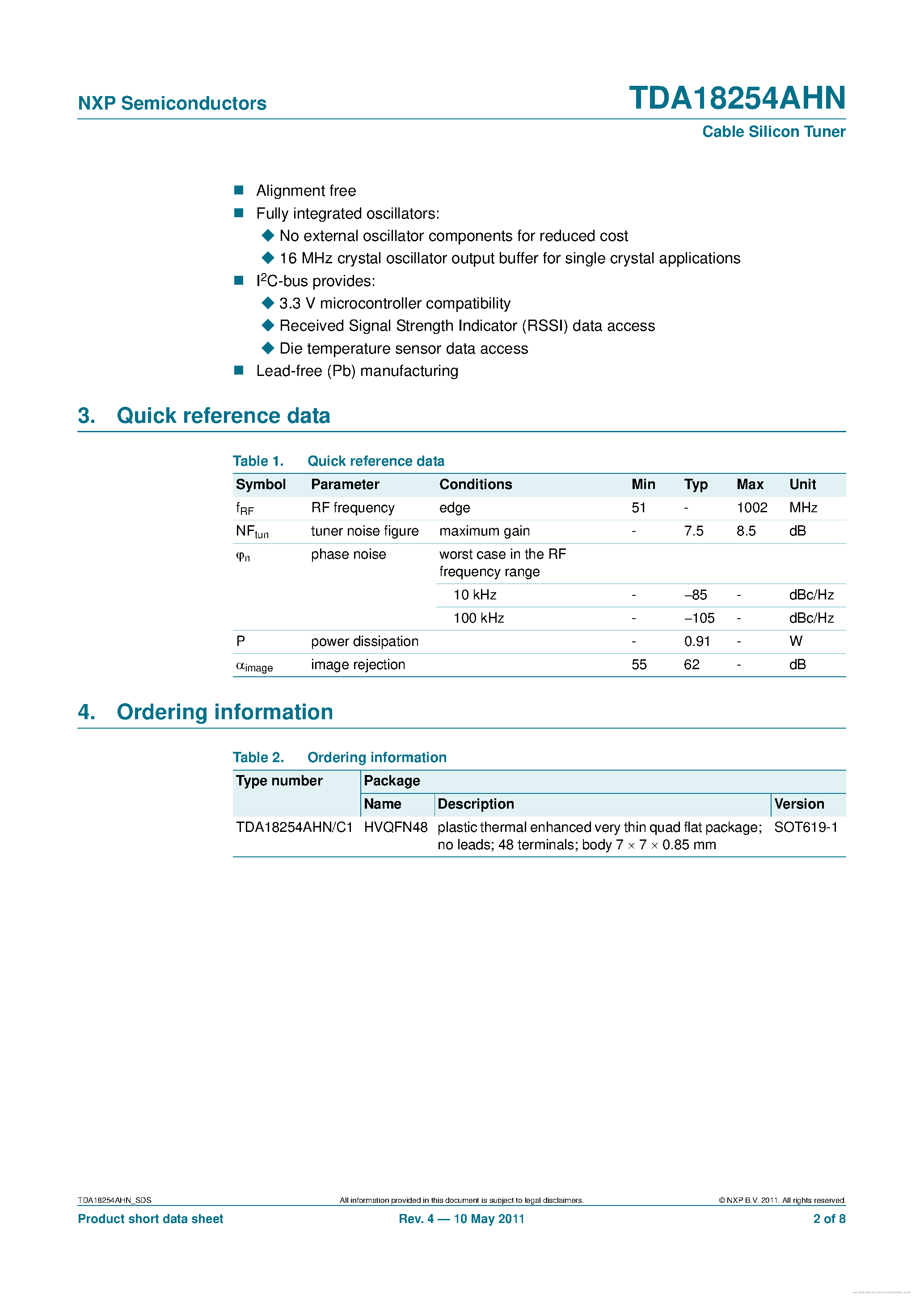 Datasheet TDA18254AHN page 2 Datasheet TDA18254AHN - page 2