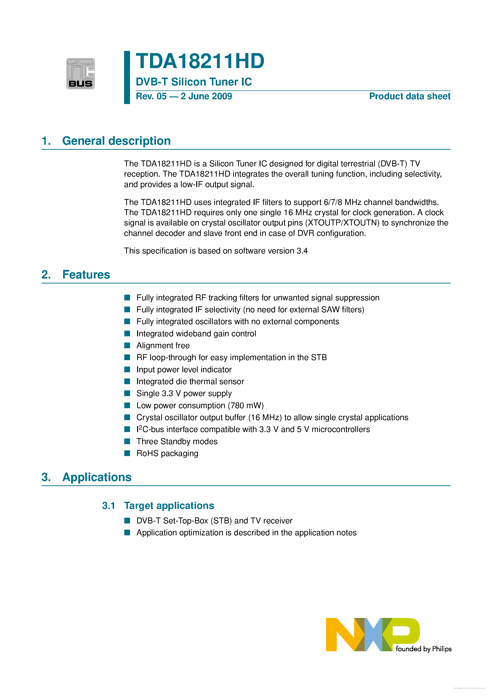 Datasheet TDA18211HD page 1 Datasheet TDA18211HD - page 1