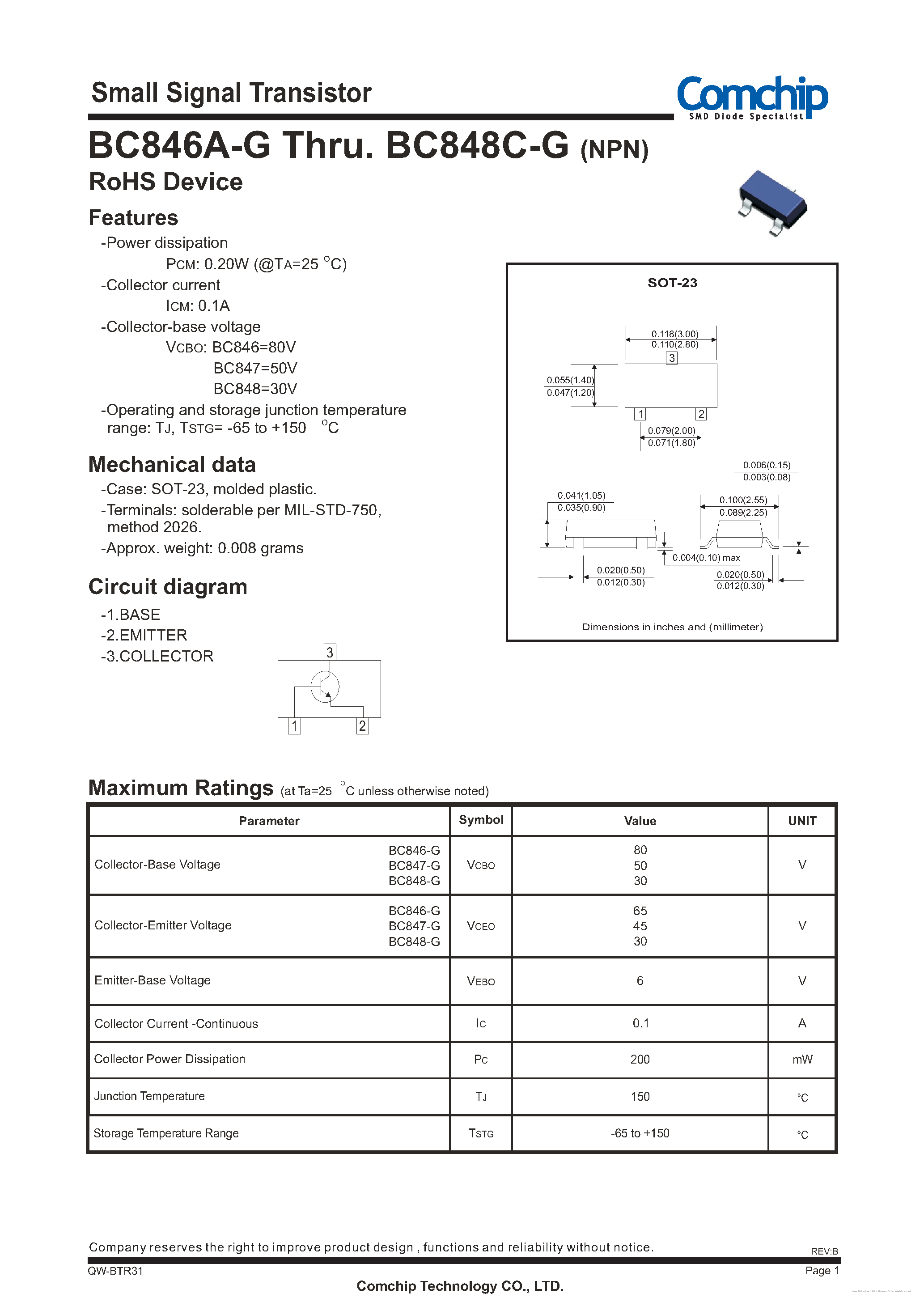 Даташит BC846-G - страница 1
