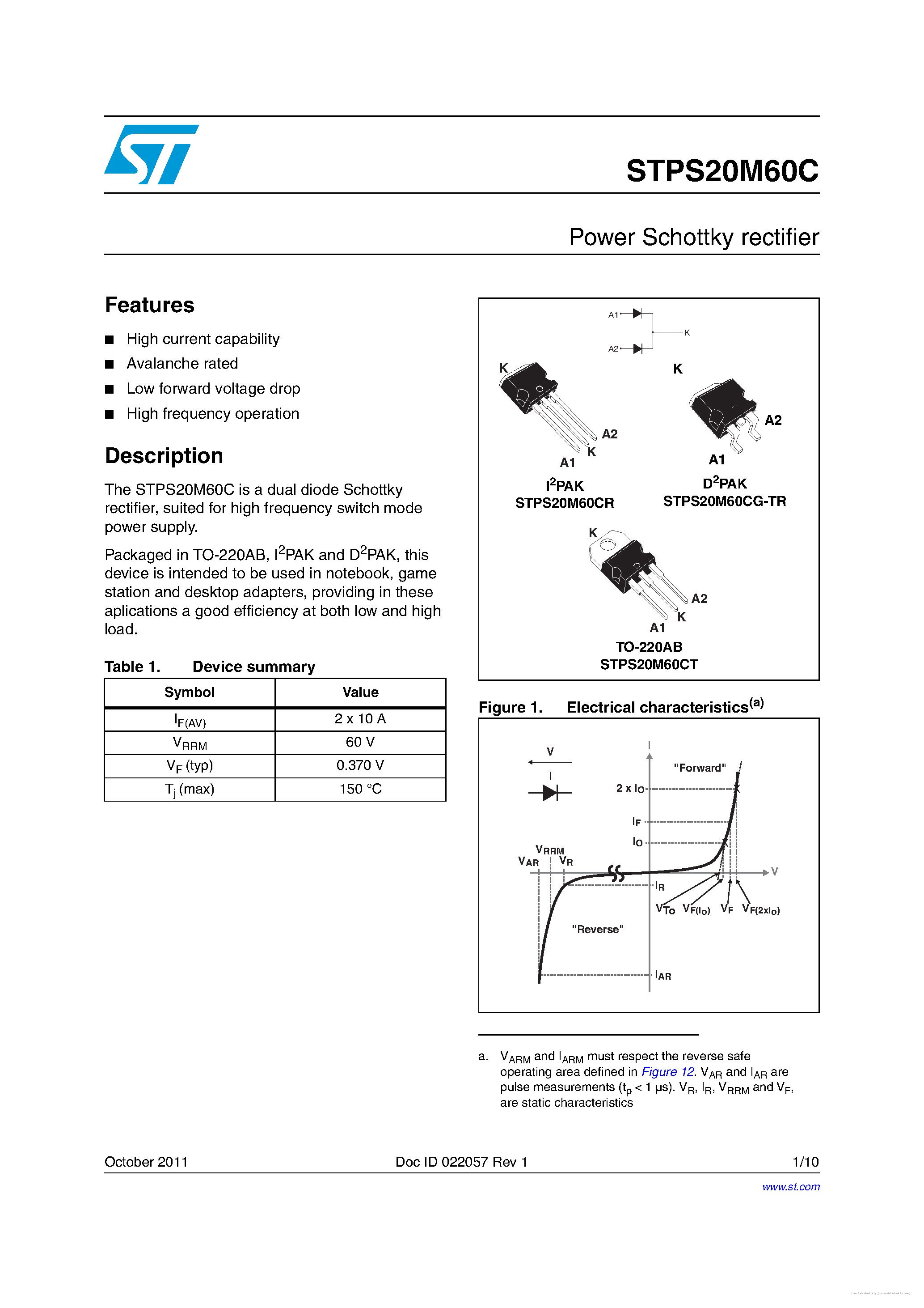 Datasheet STPS20M60C - page 1