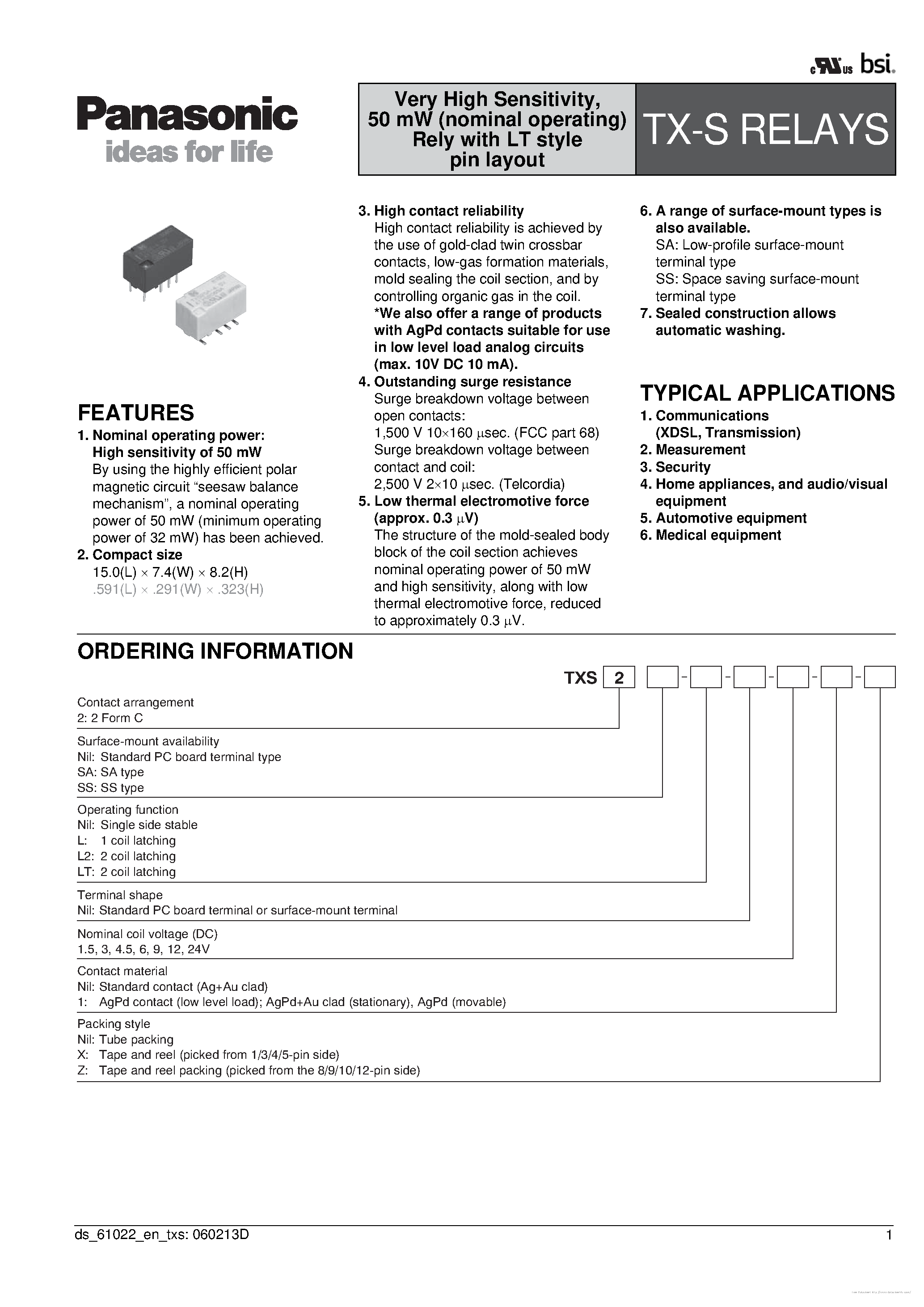 Datasheet TXS2-1.5V - page 1