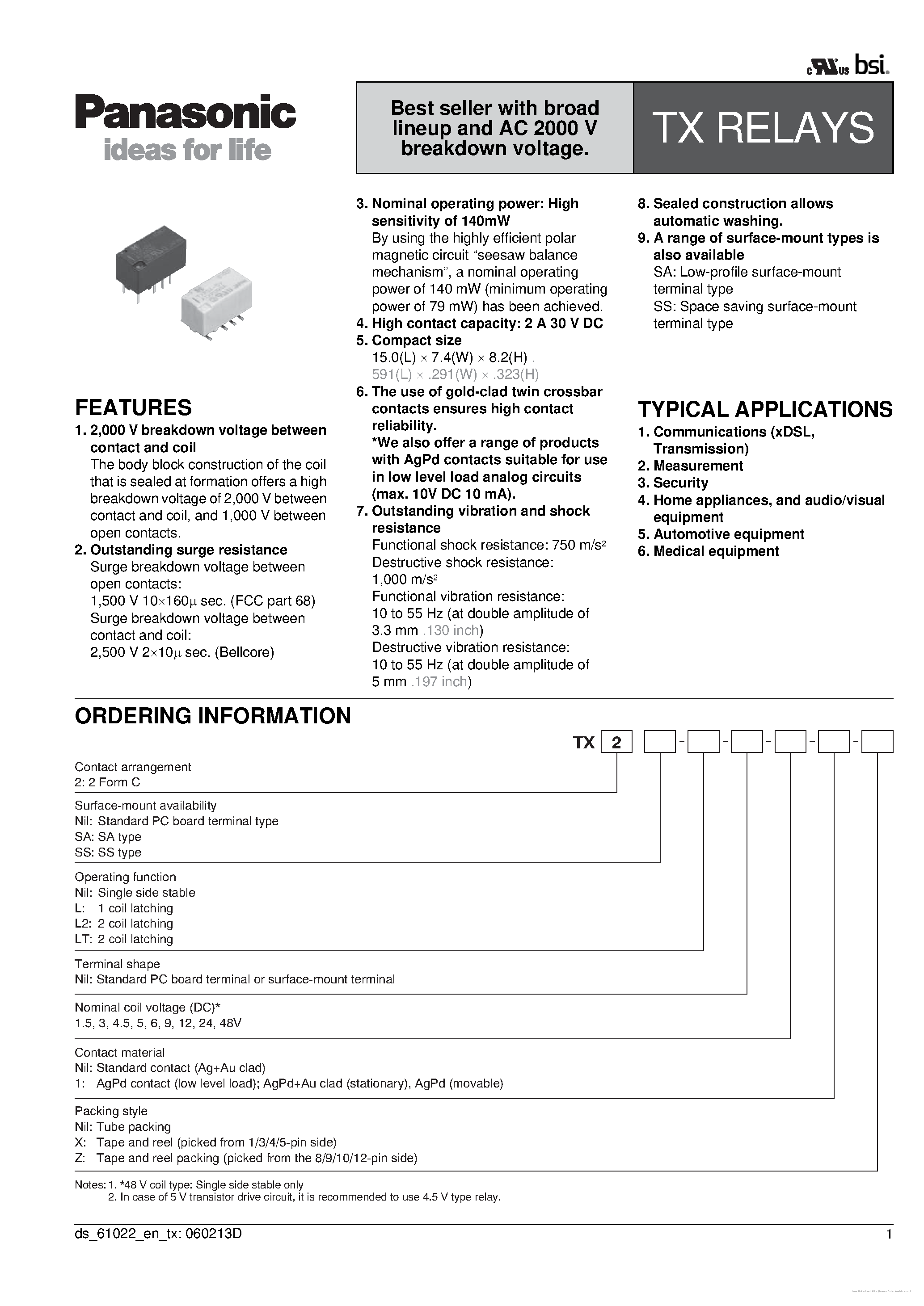 Datasheet TX2-1.5V - page 1