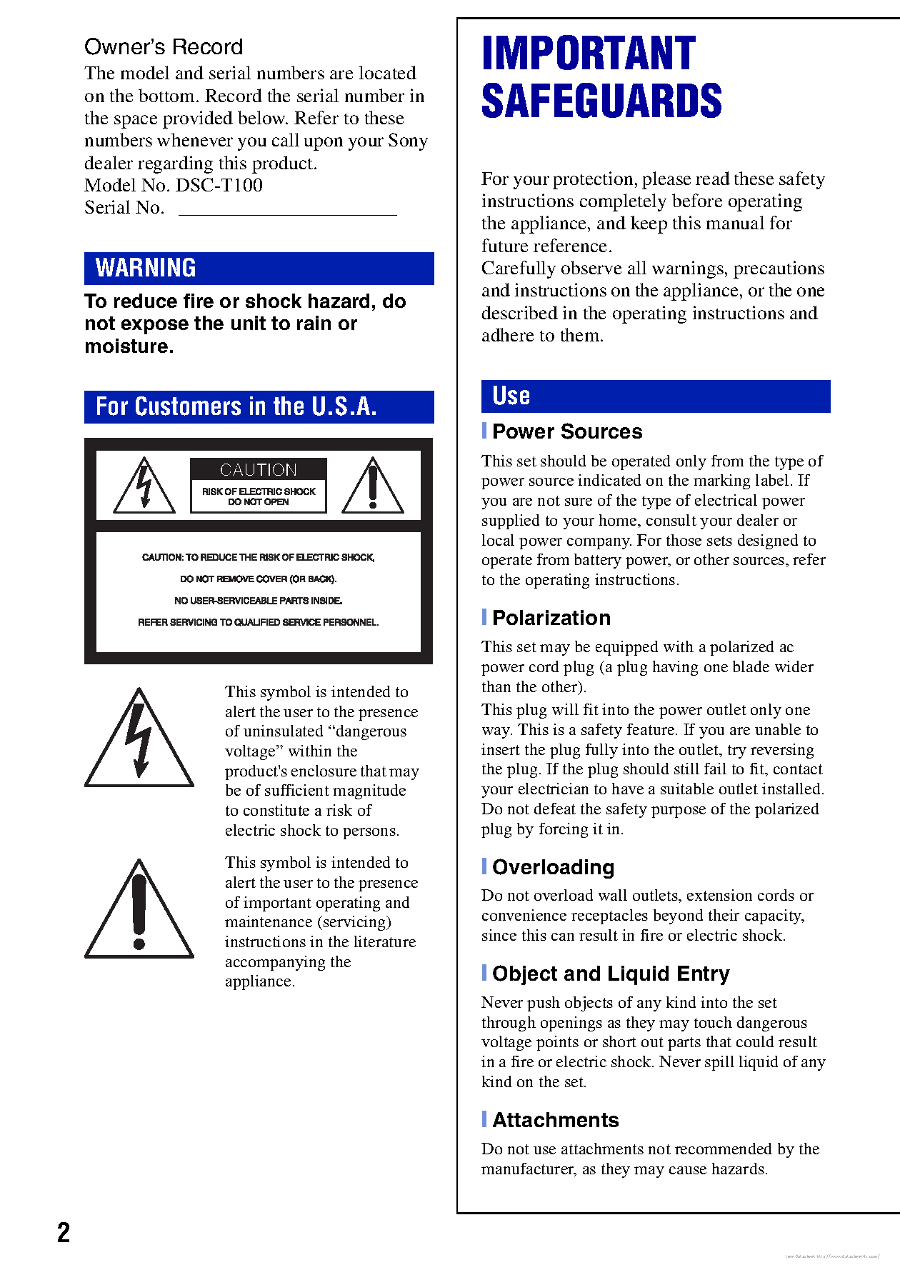 Datasheet DSC-T100 - page 2