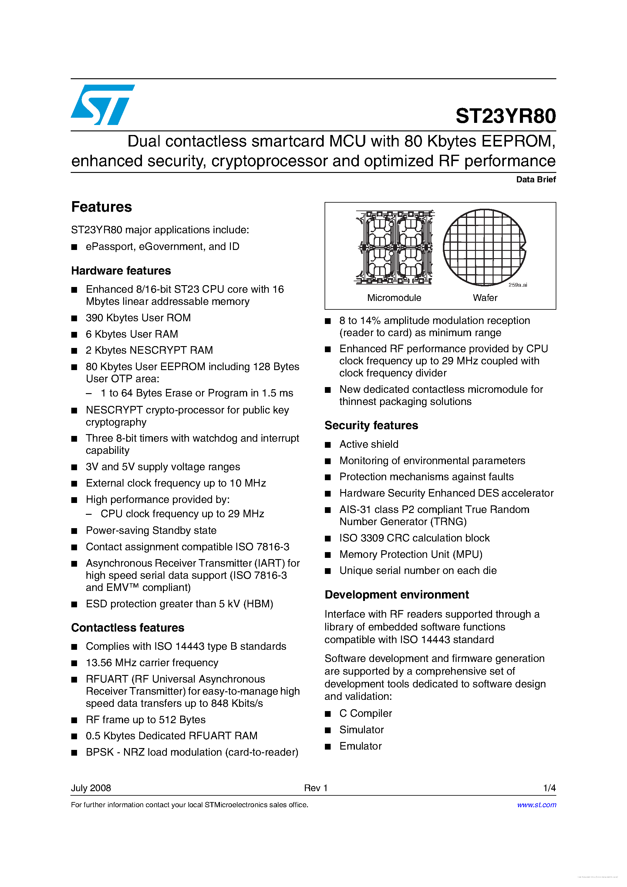 Datasheet ST23YR80 page 1 Datasheet ST23YR80 - page 1