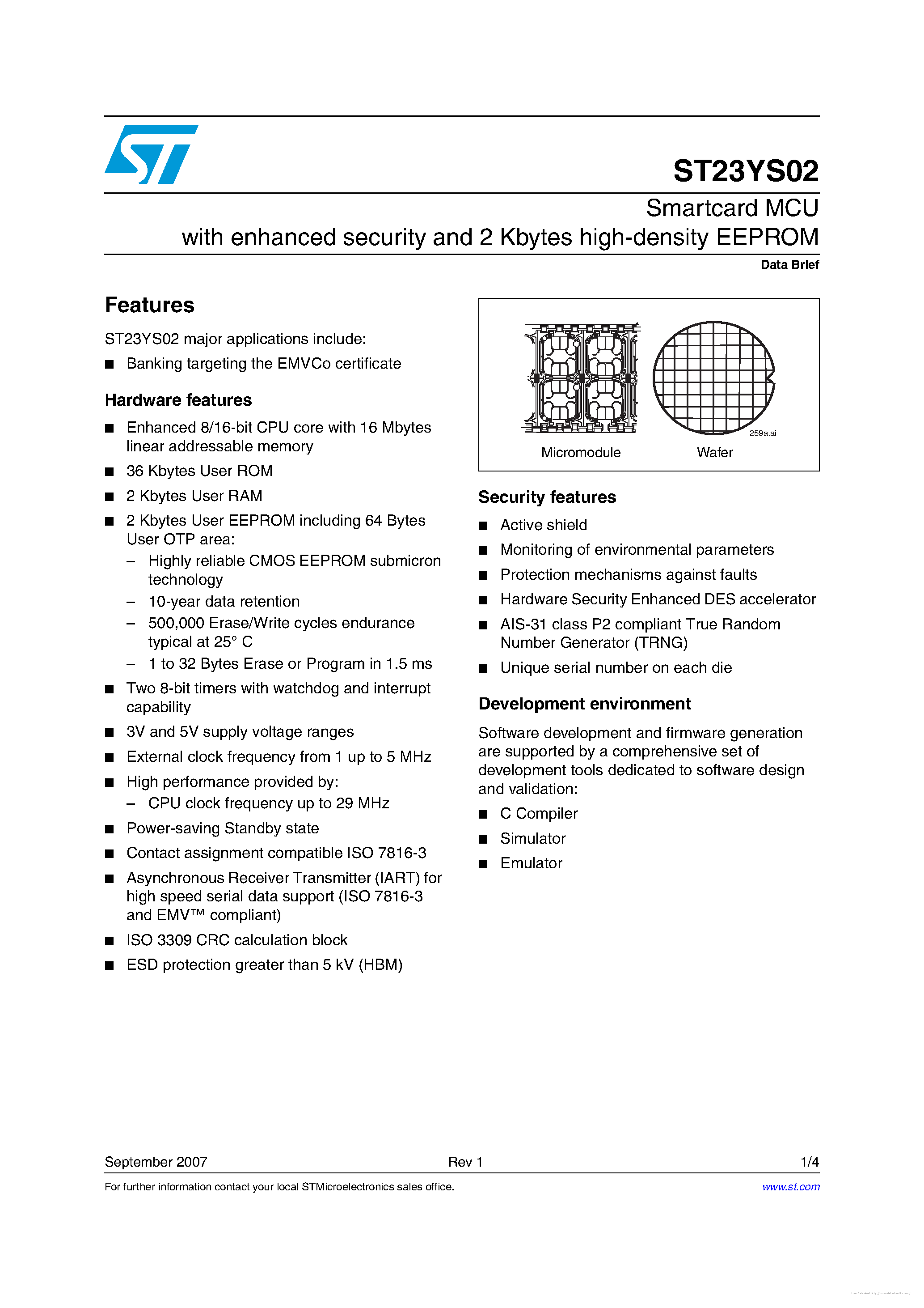 Даташит на микросхему ST23YS02 страница 1 Даташит ST23YS02 - страница 1