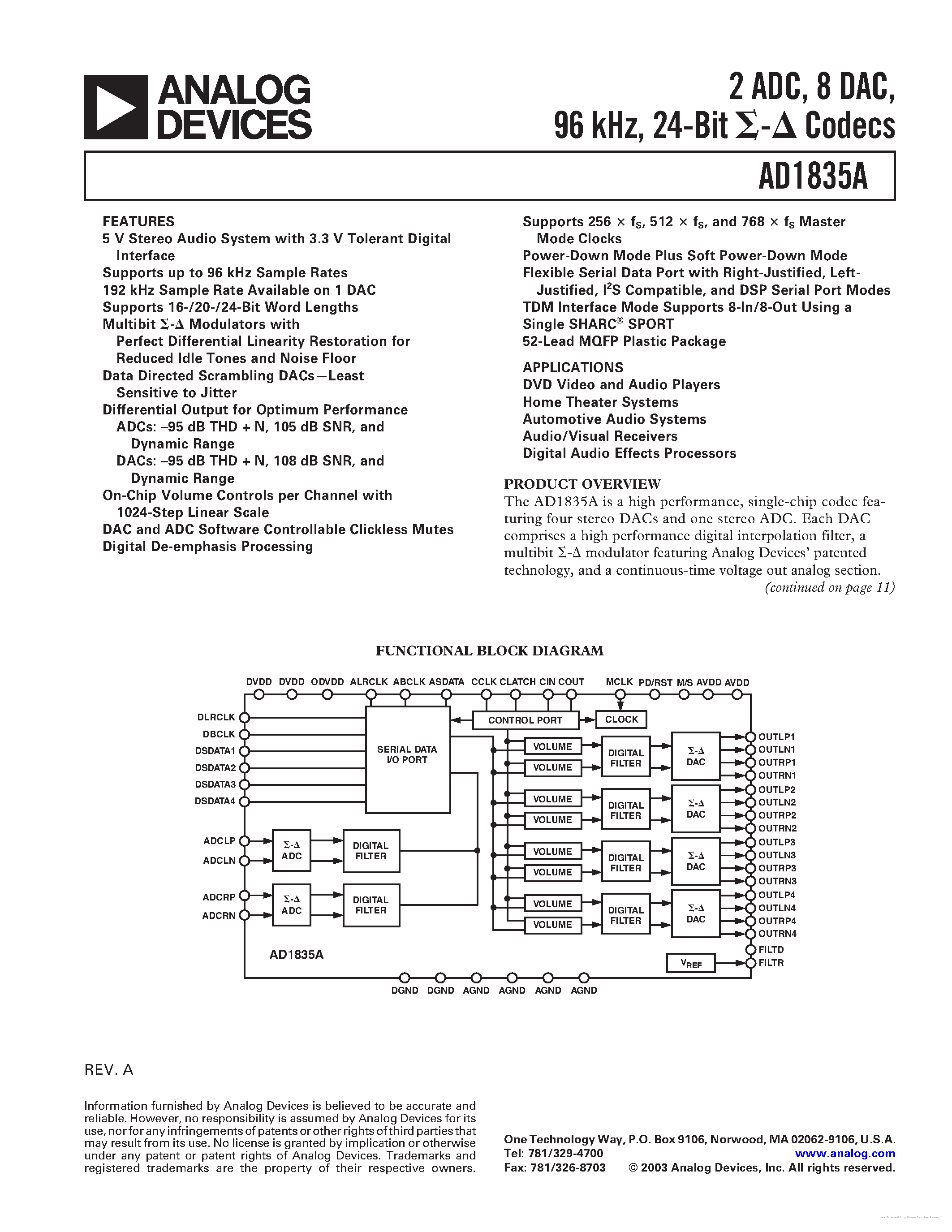 Datasheet AD1835A - page 1