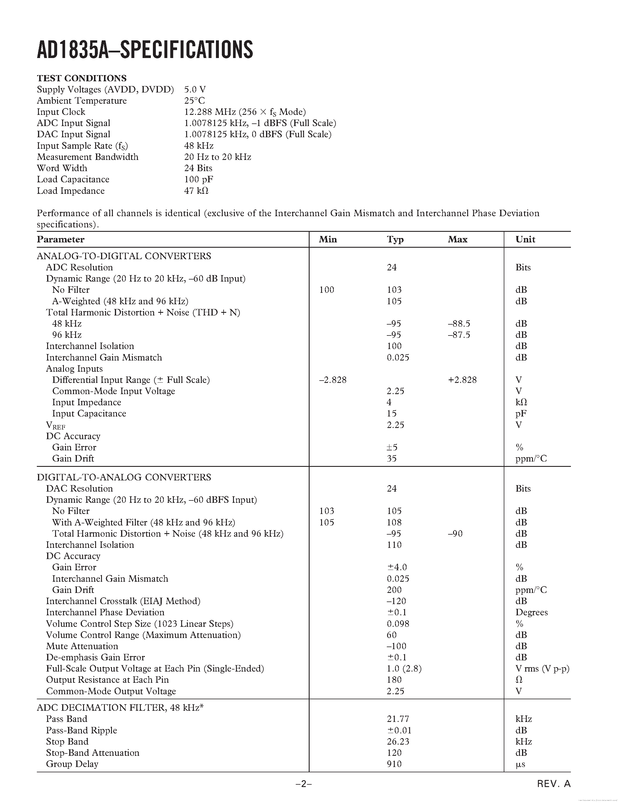 Datasheet AD1835A - page 2