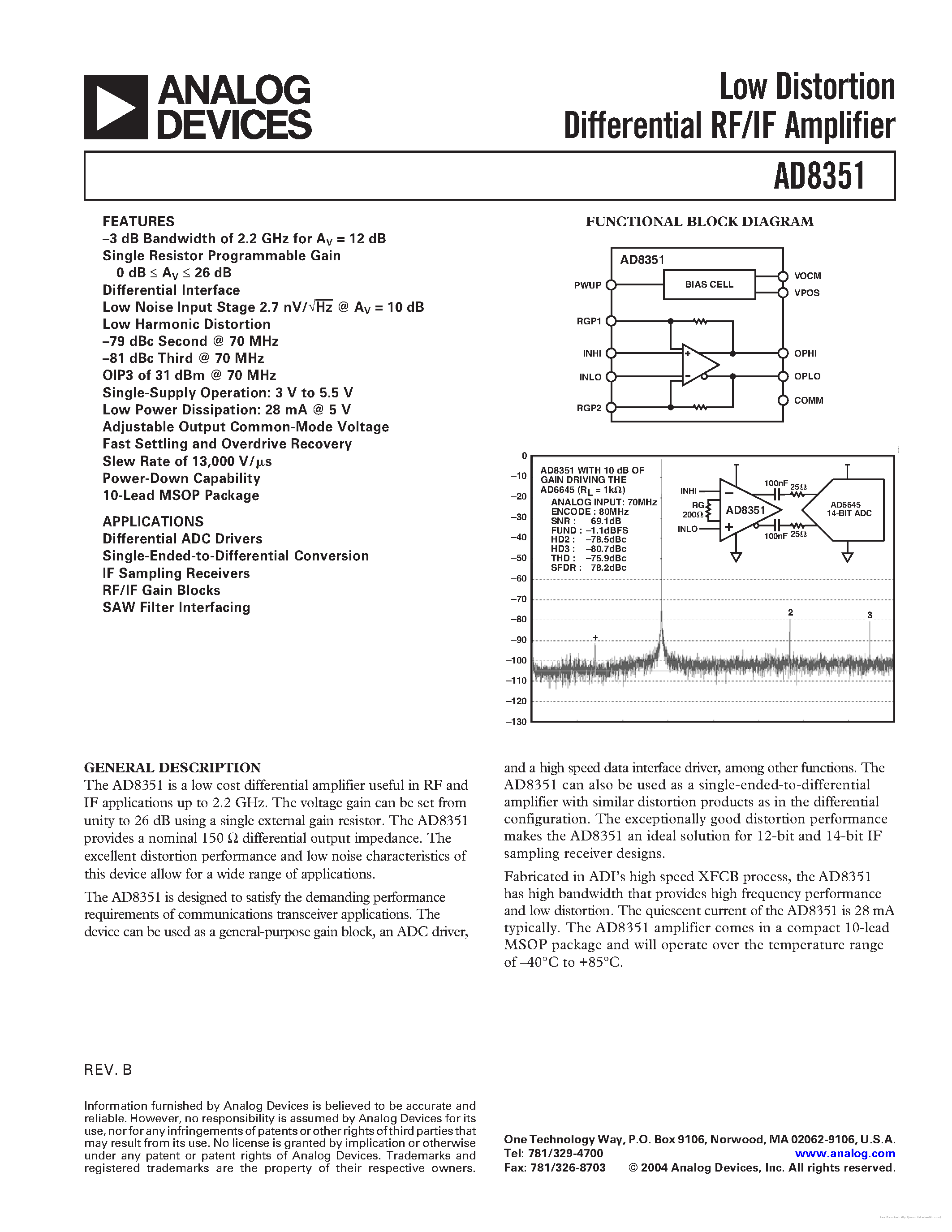 Datasheet AD8351 - page 1