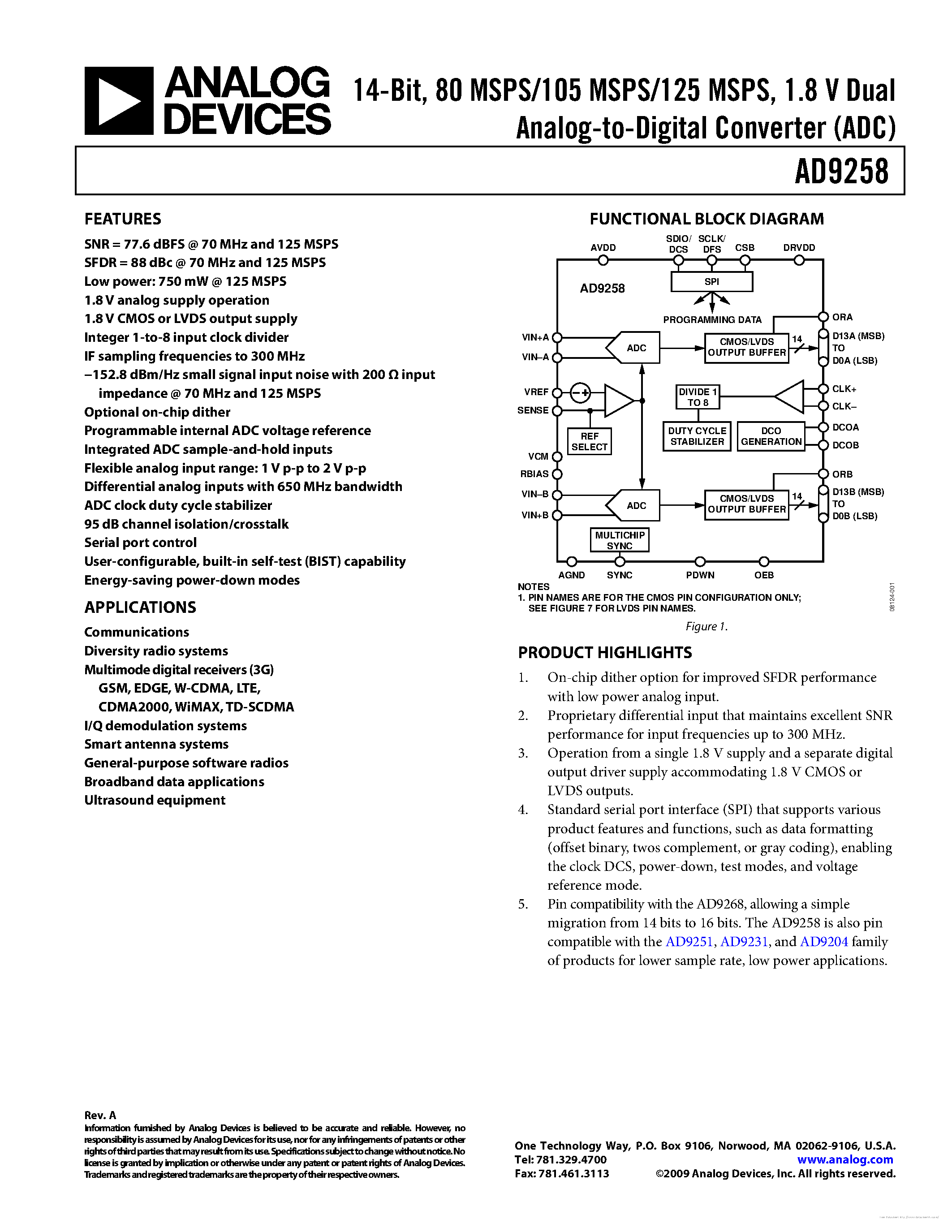 Datasheet AD9258 page 1 Datasheet AD9258 - page 1