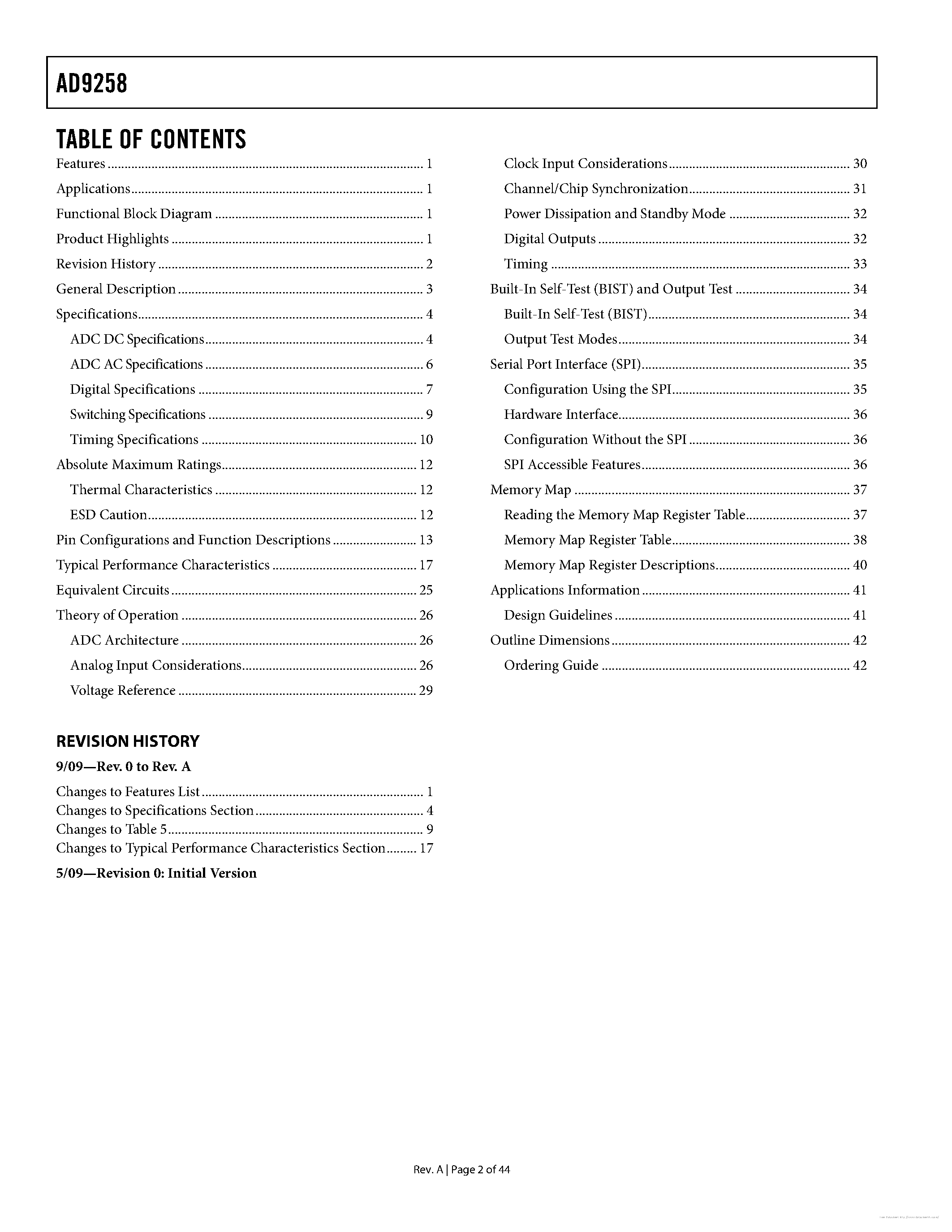 Datasheet AD9258 page 2 Datasheet AD9258 - page 2