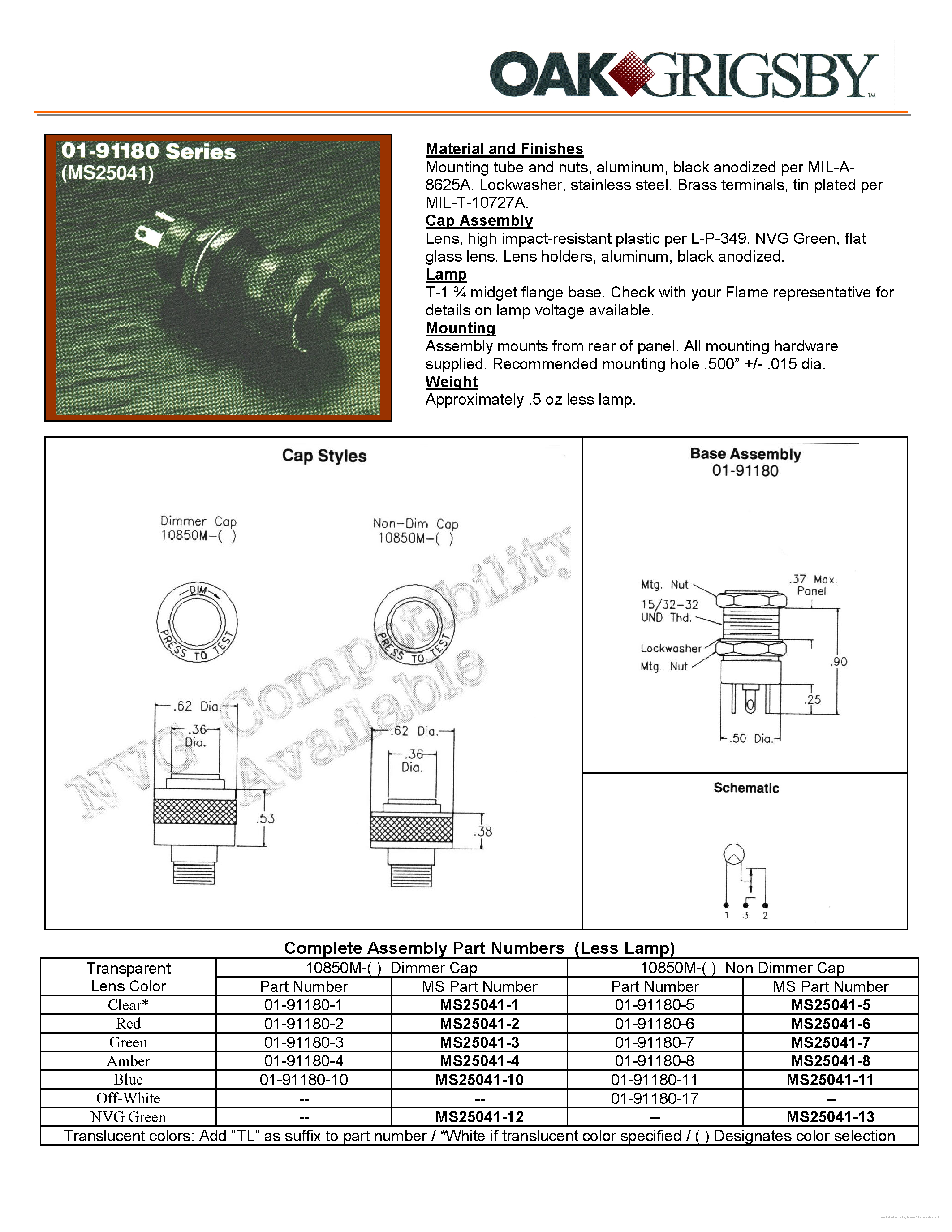 Datasheet MS25041-1 page 1 Datasheet MS25041-1 - page 1