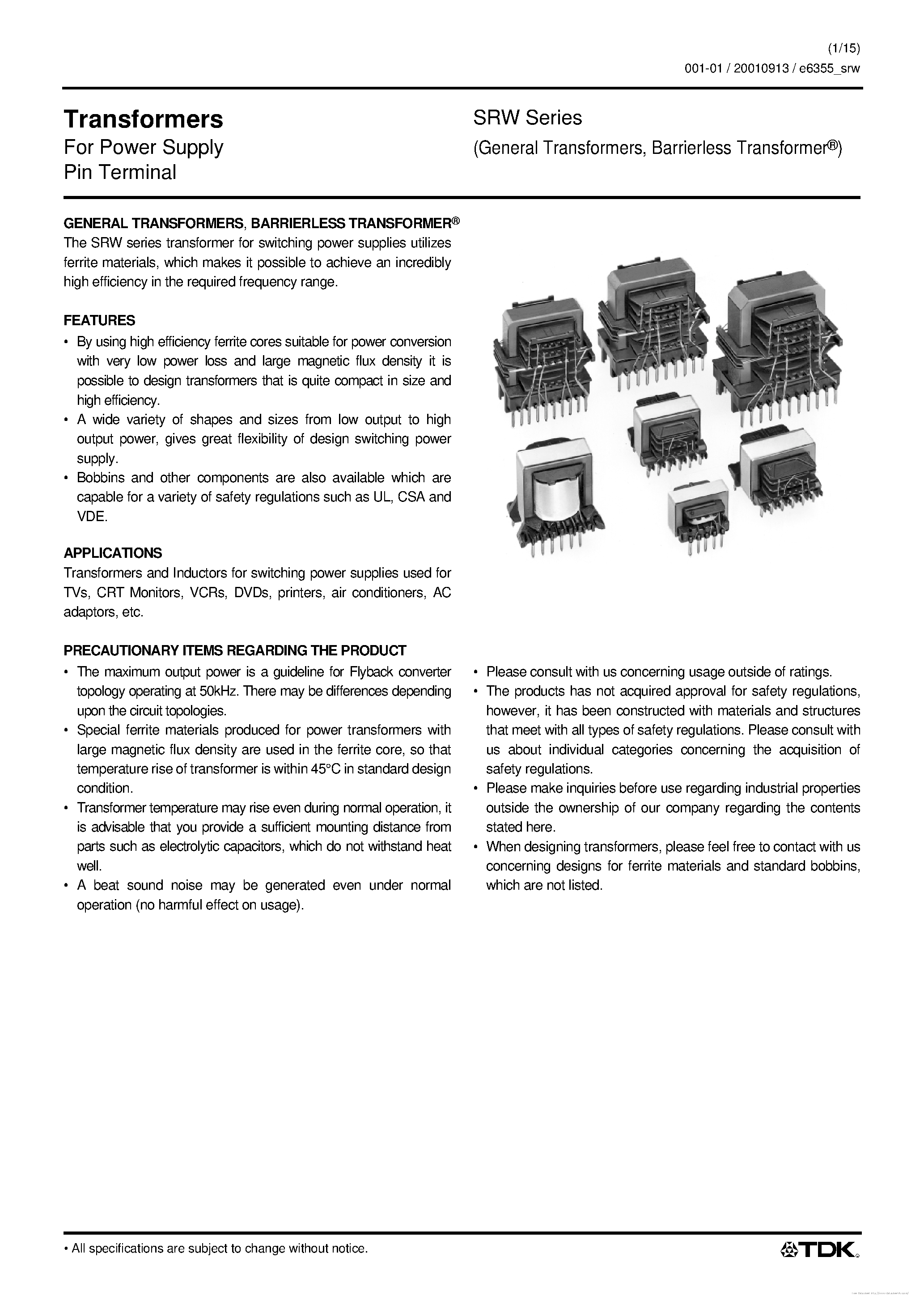 Datasheet SRW page 1 Datasheet SRW - page 1