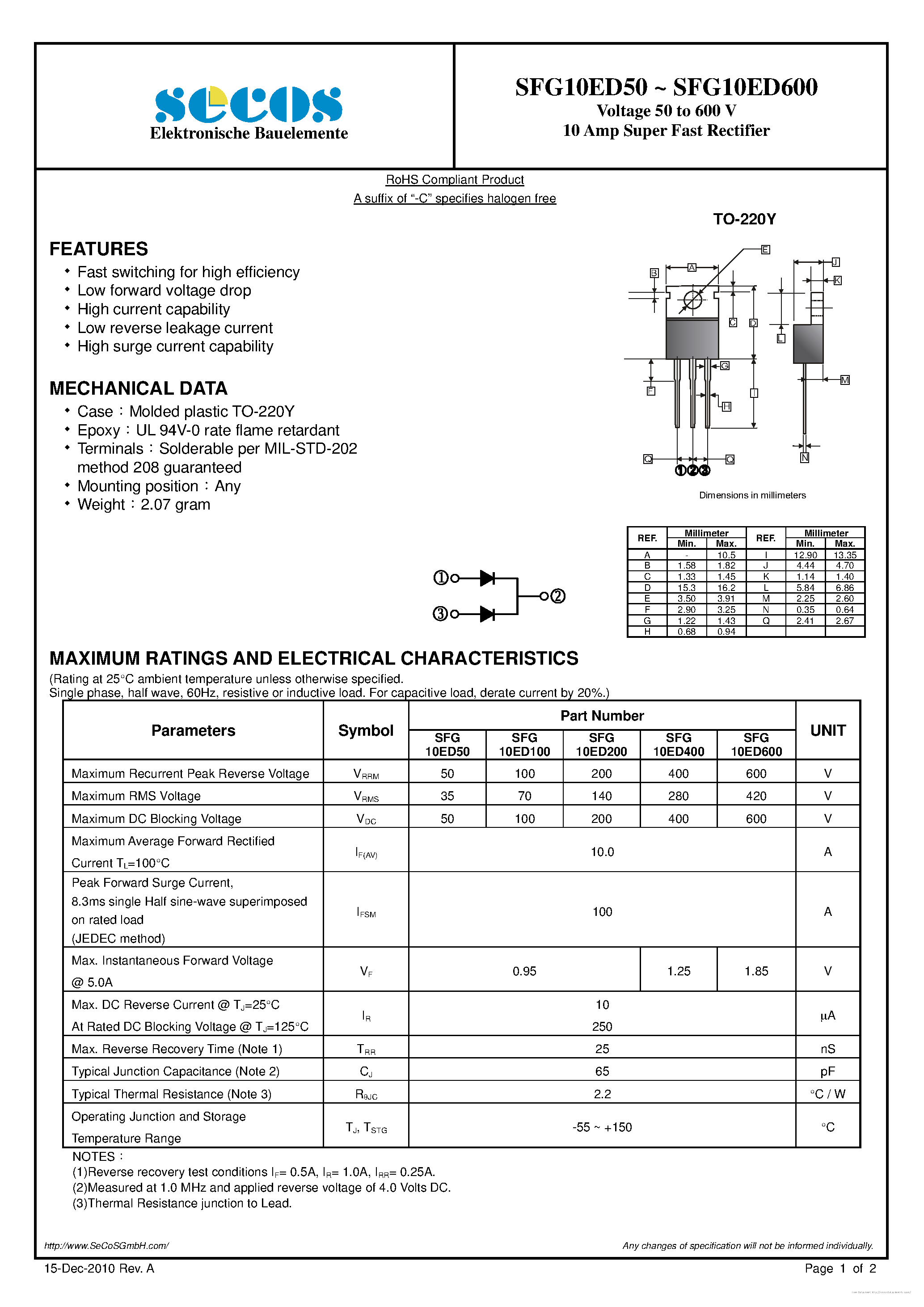 Datasheet SFG10ED100 page 1 Datasheet SFG10ED100 - page 1