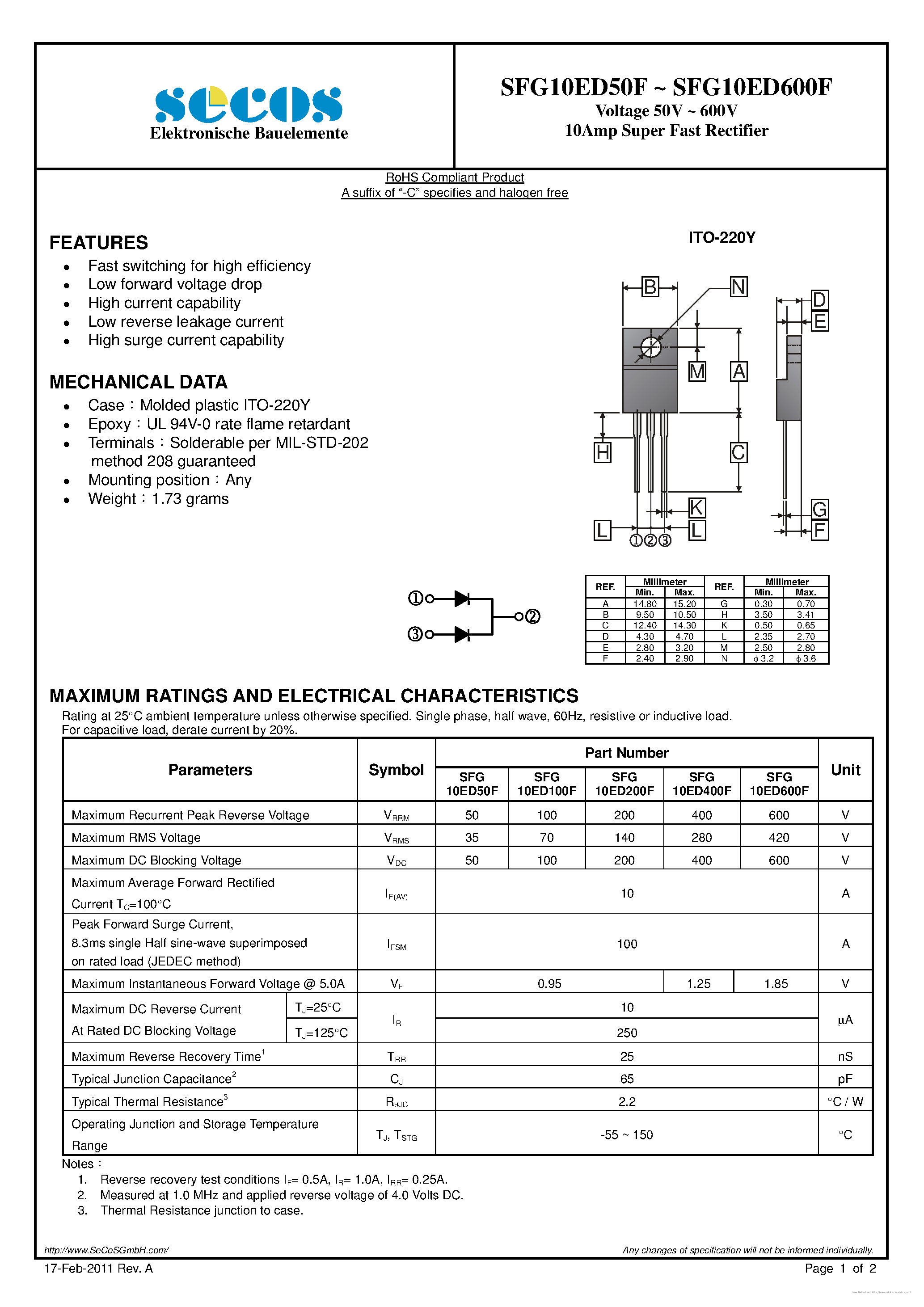 Datasheet SFG10ED100F page 1 Datasheet SFG10ED100F - page 1