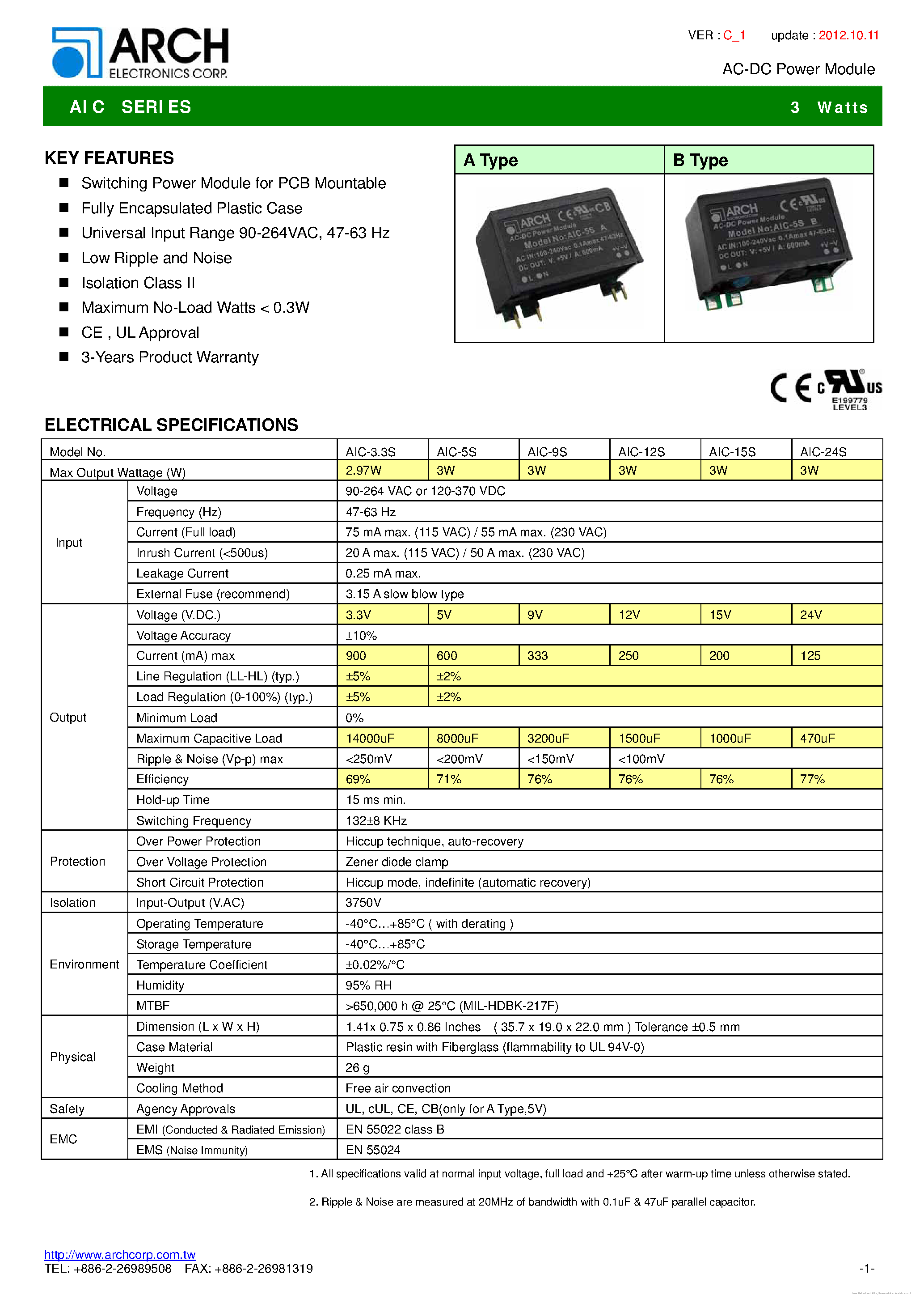 Datasheet AIC-12S - page 1