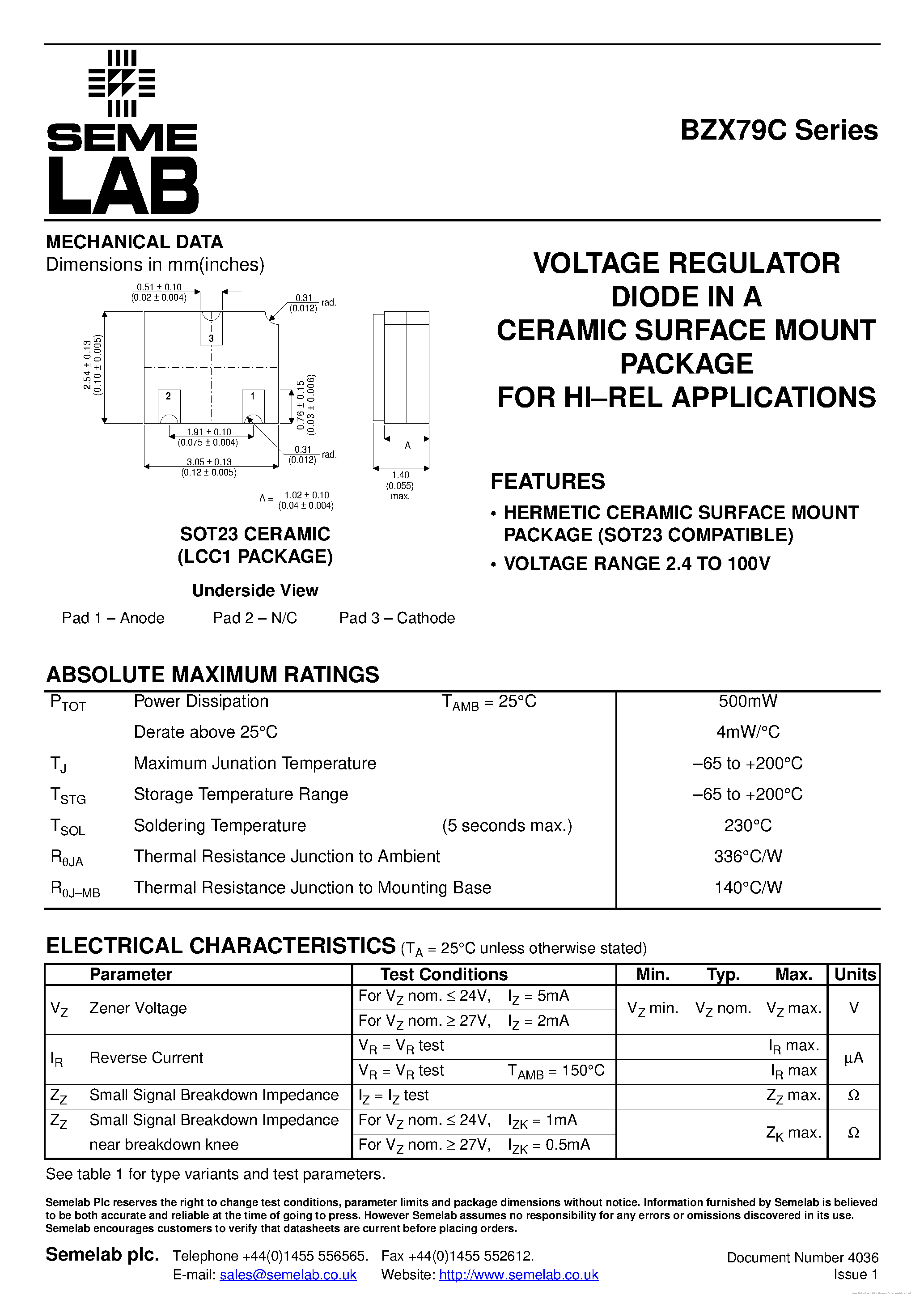 Datasheet BZX79C - page 1