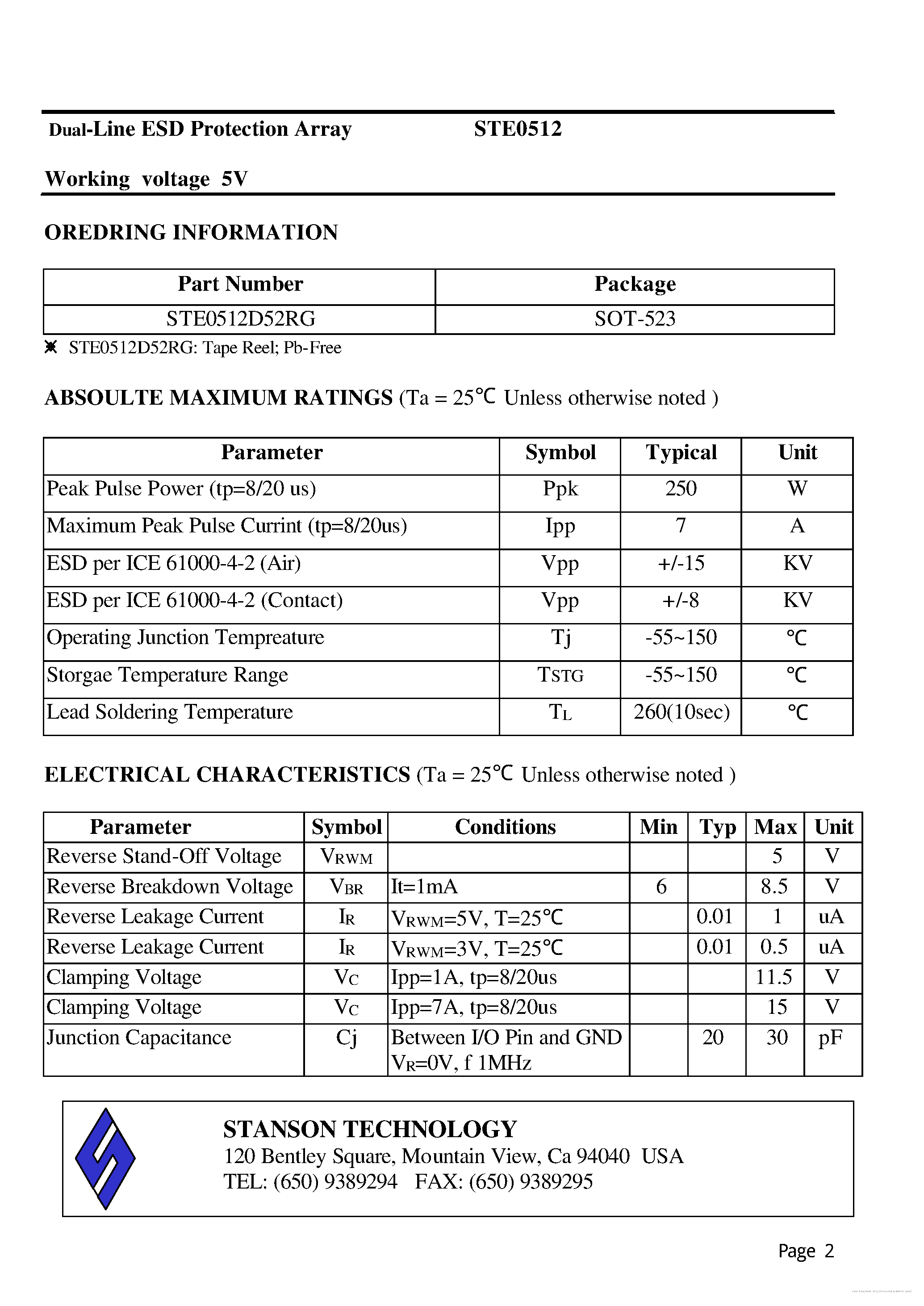 Datasheet STE0512 - page 2