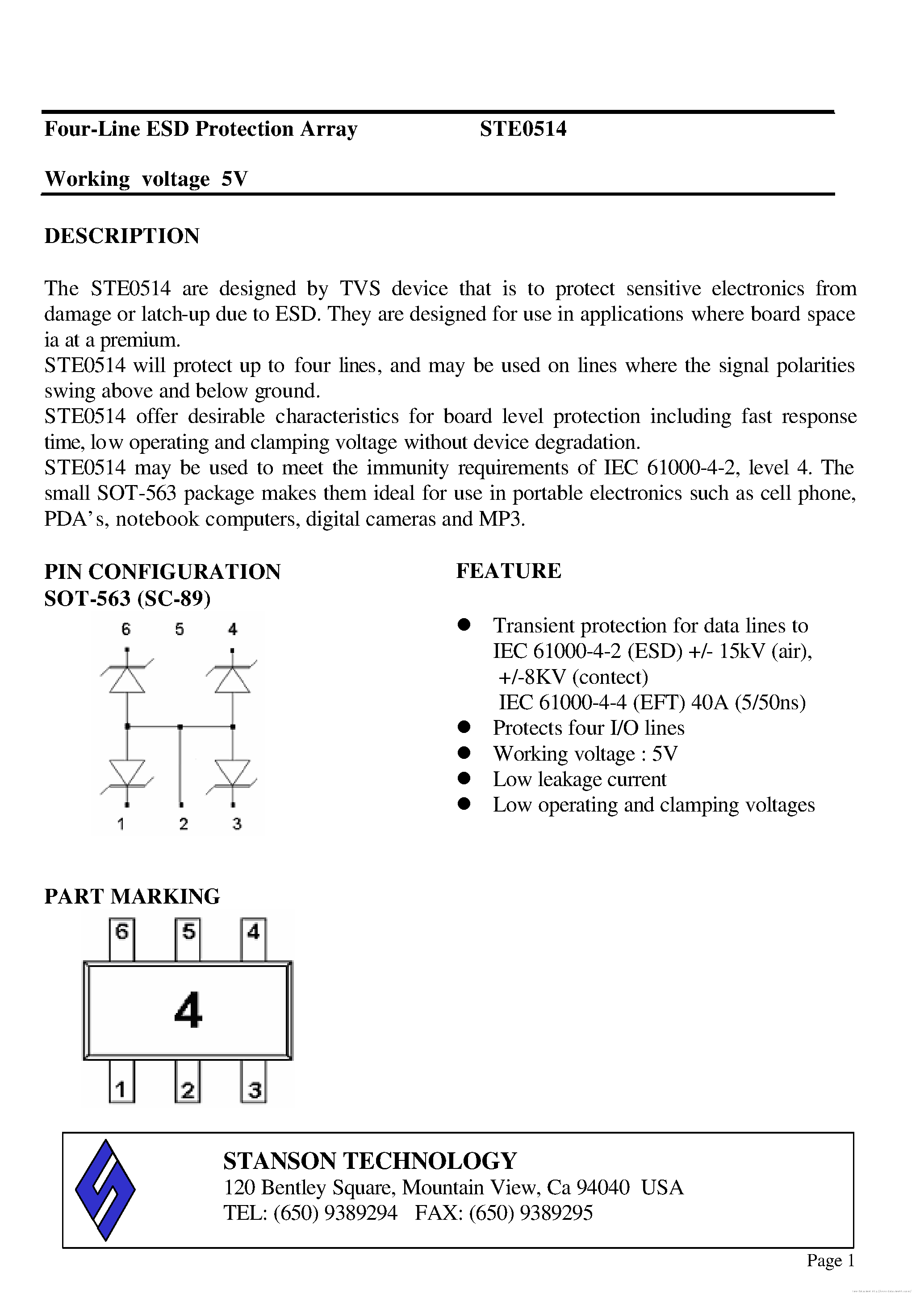 Datasheet STE0514 page 1 Datasheet STE0514 - page 1