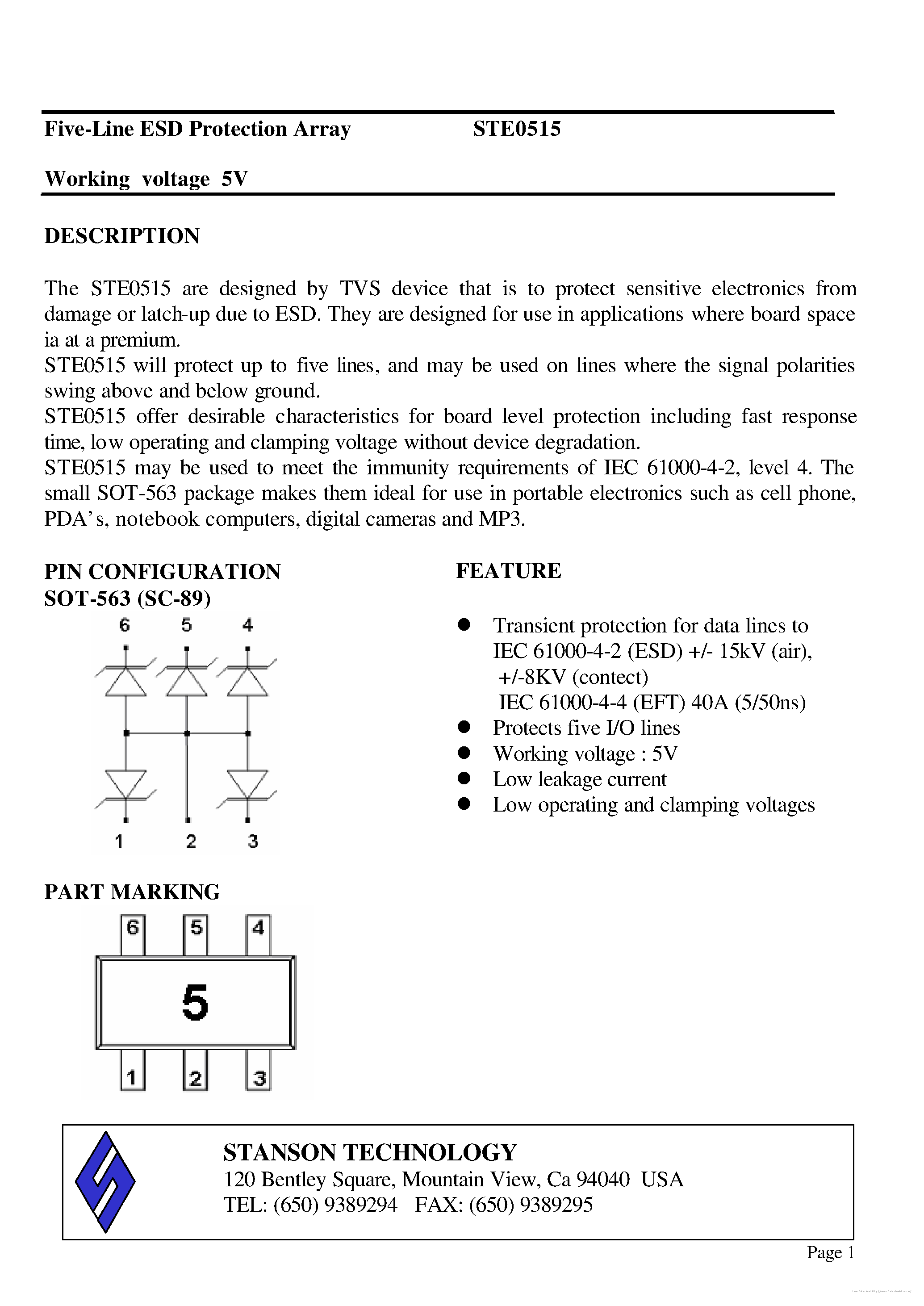 Datasheet STE0515 page 1 Datasheet STE0515 - page 1