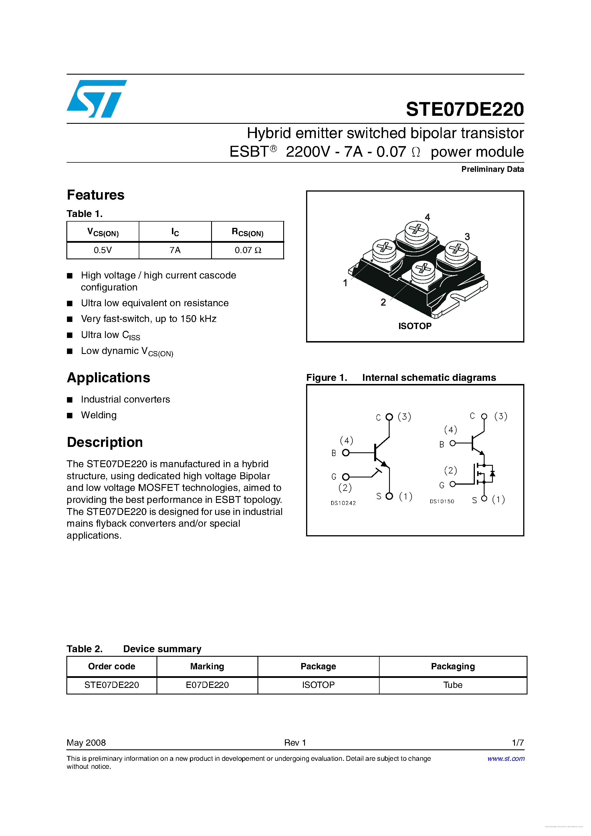 Datasheet STE07DE220 - page 1