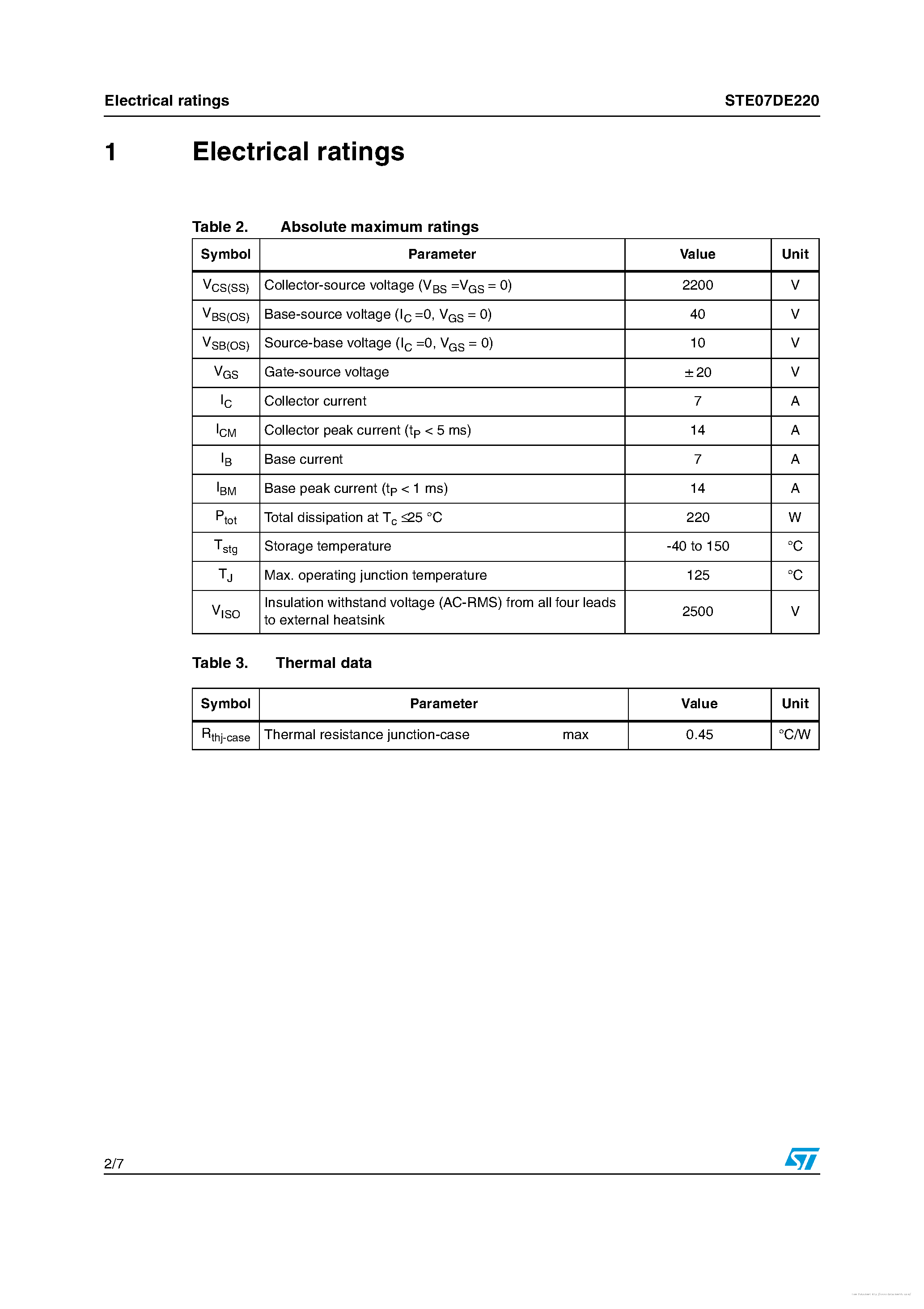 Datasheet STE07DE220 - page 2