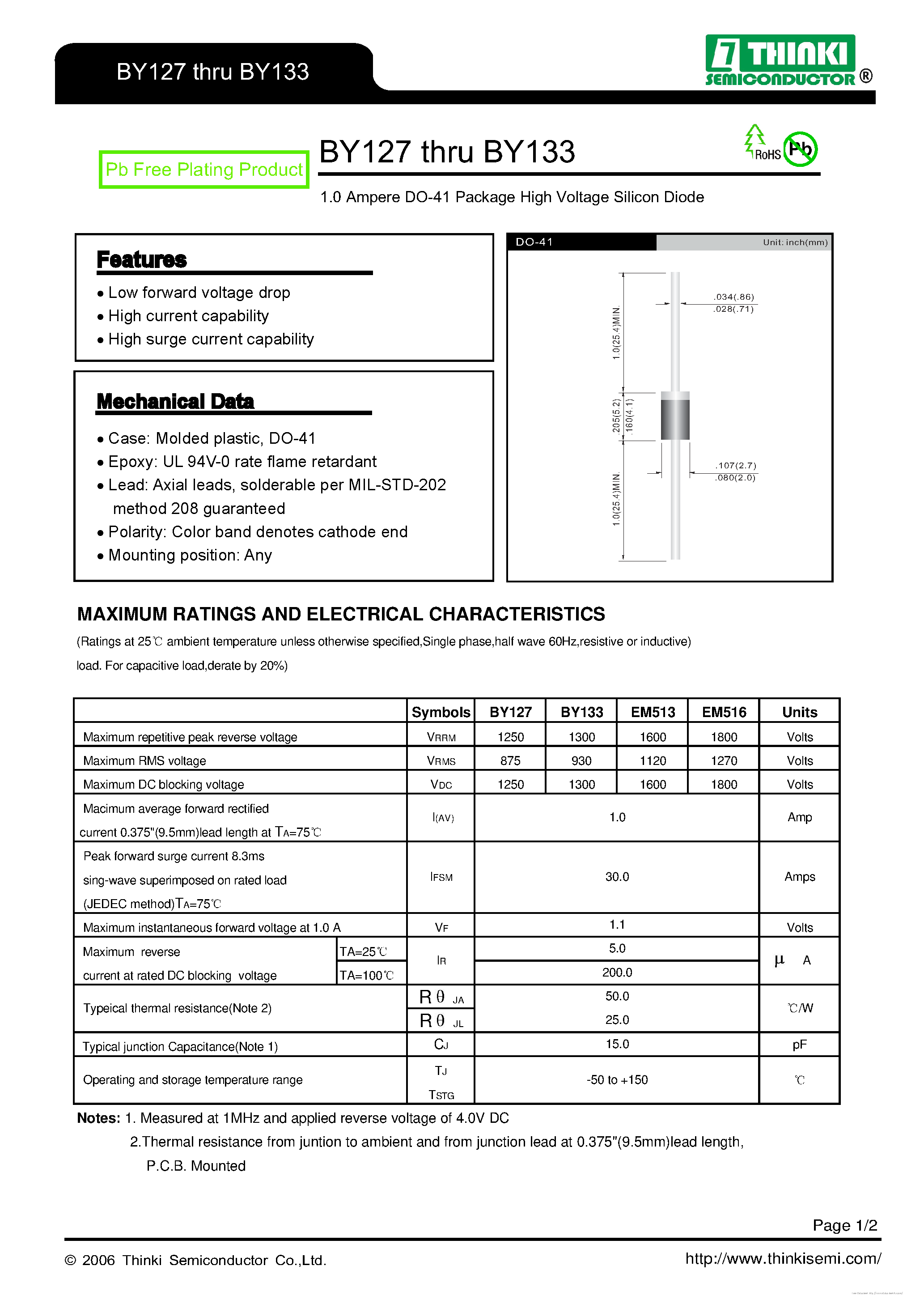 Даташит на микросхему BY127 страница 1 Даташит BY127 - страница 1