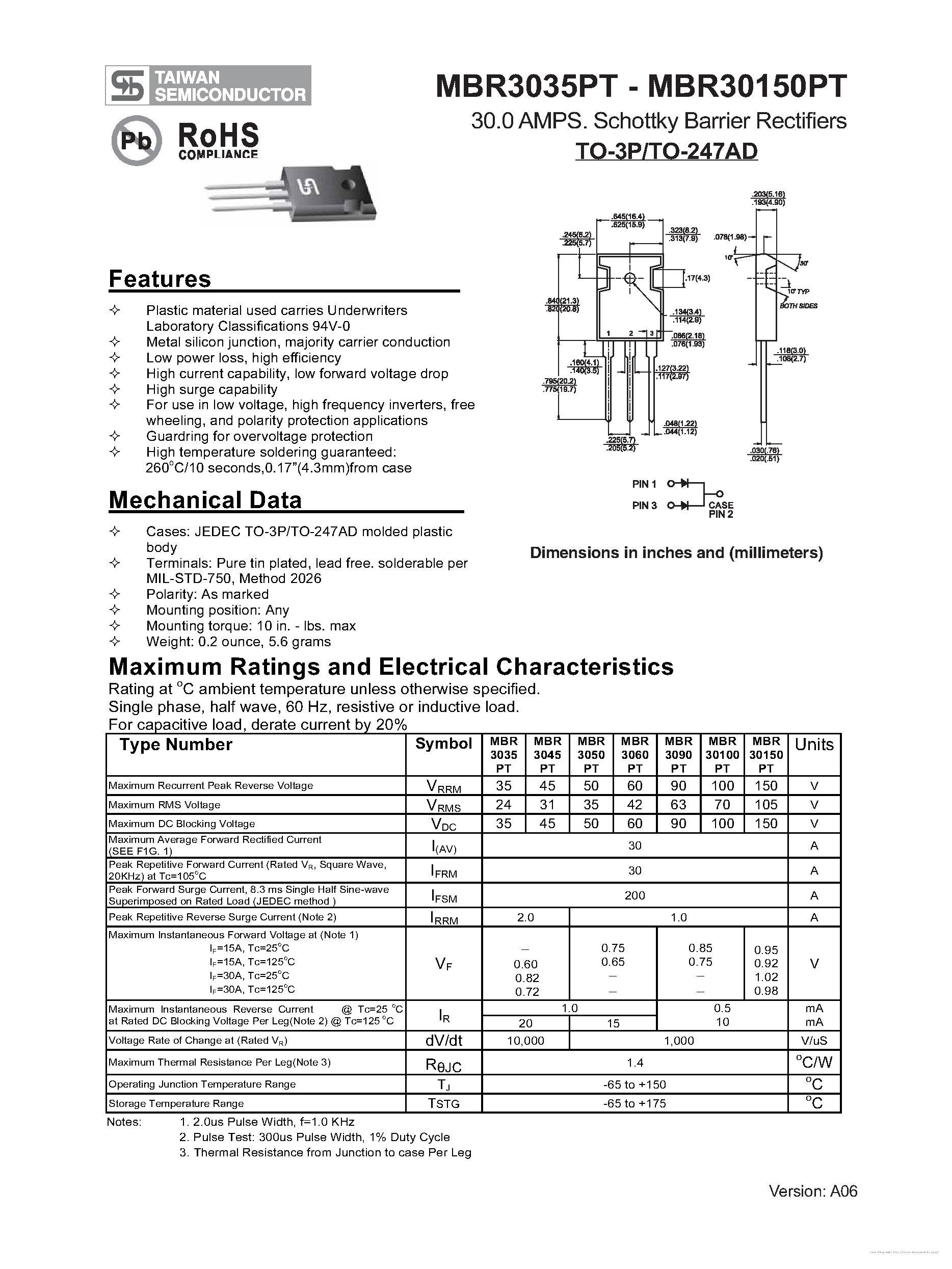 Datasheet MBR30100PT - page 1