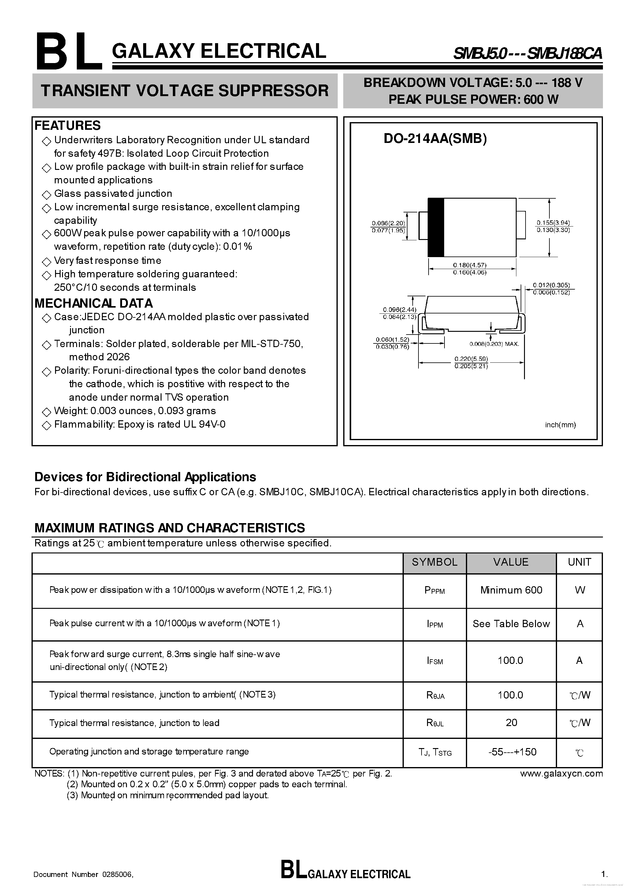 Datasheet SMBJ10 - page 1