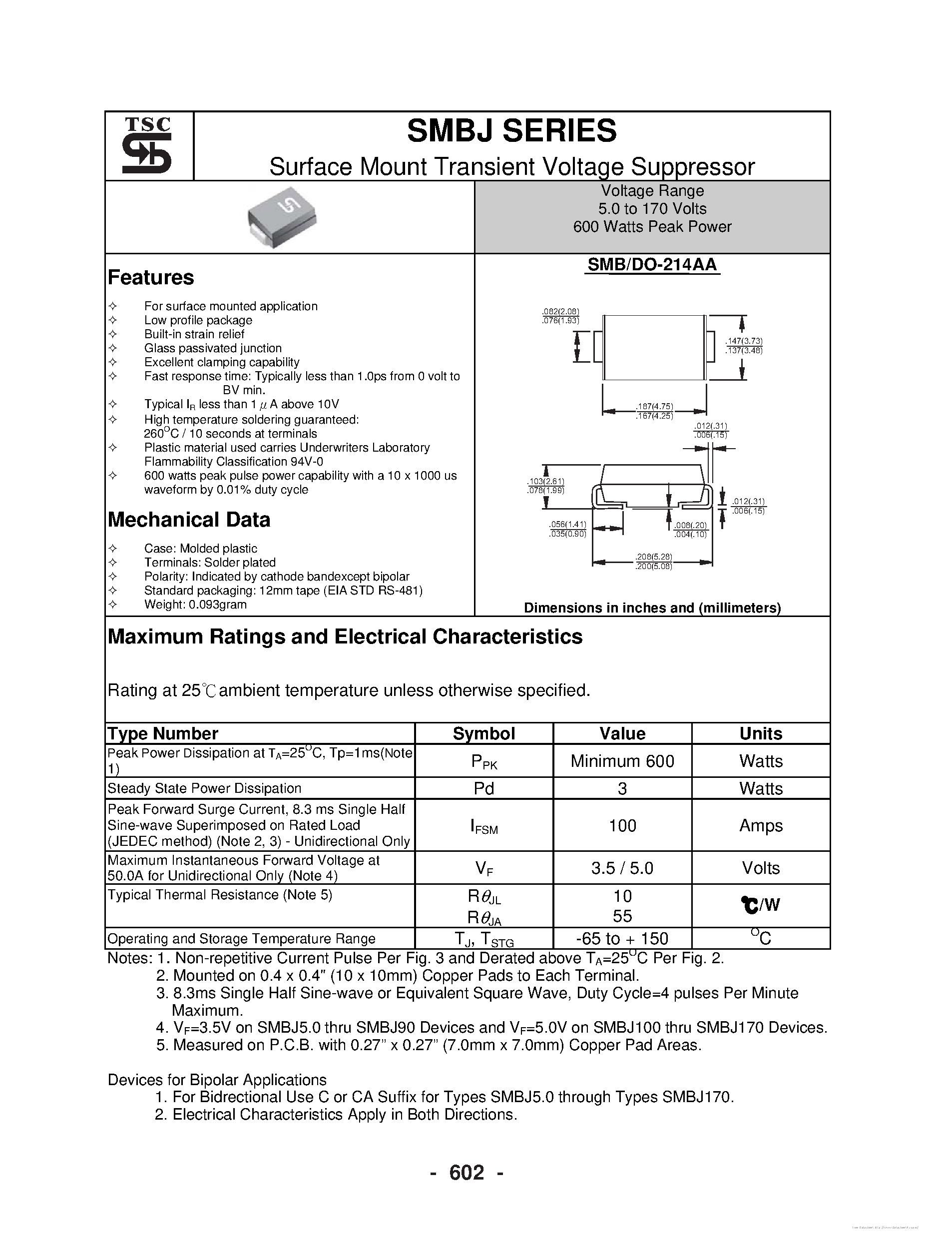 Datasheet SMBJ10 - page 1