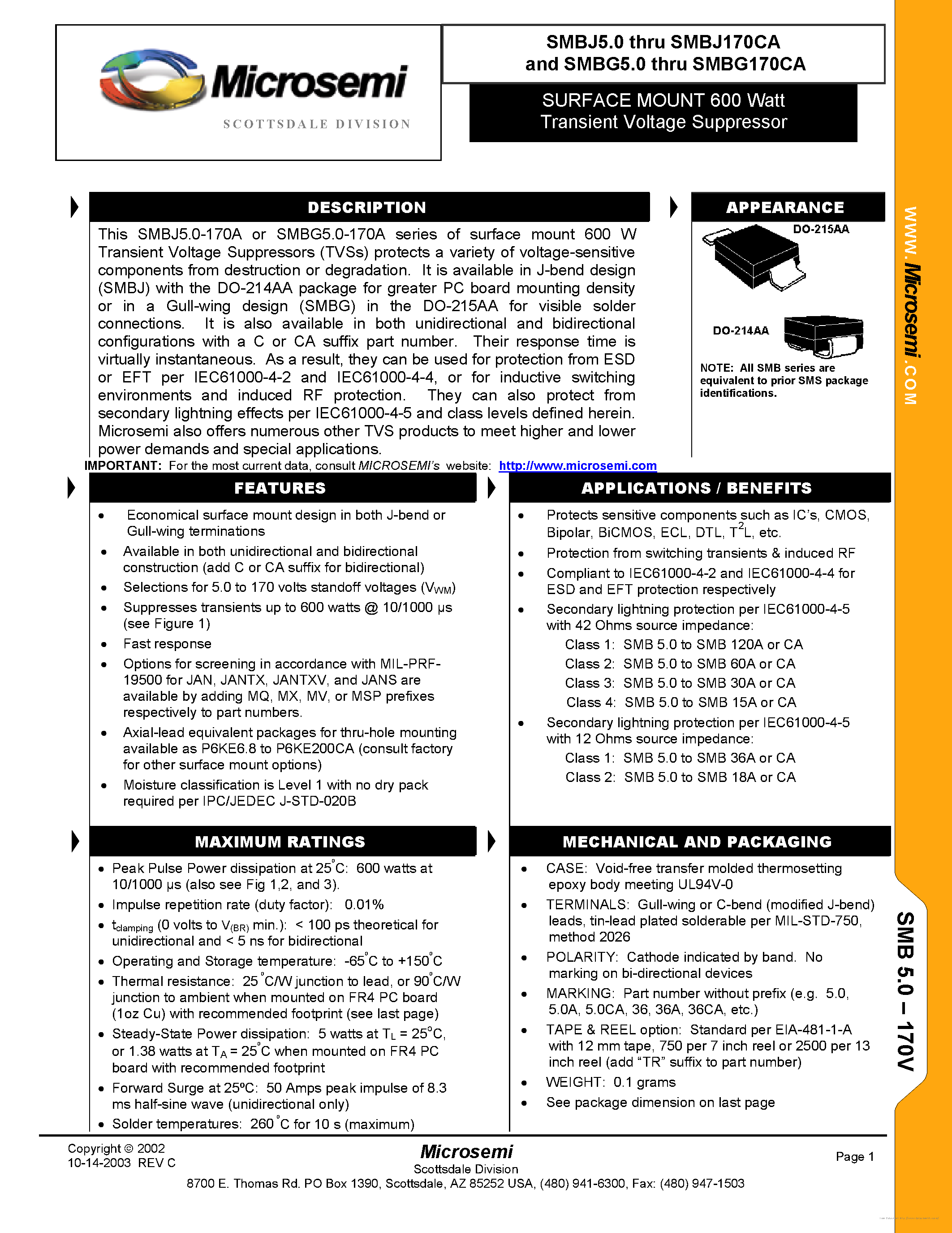 Datasheet SMBG10 - page 1