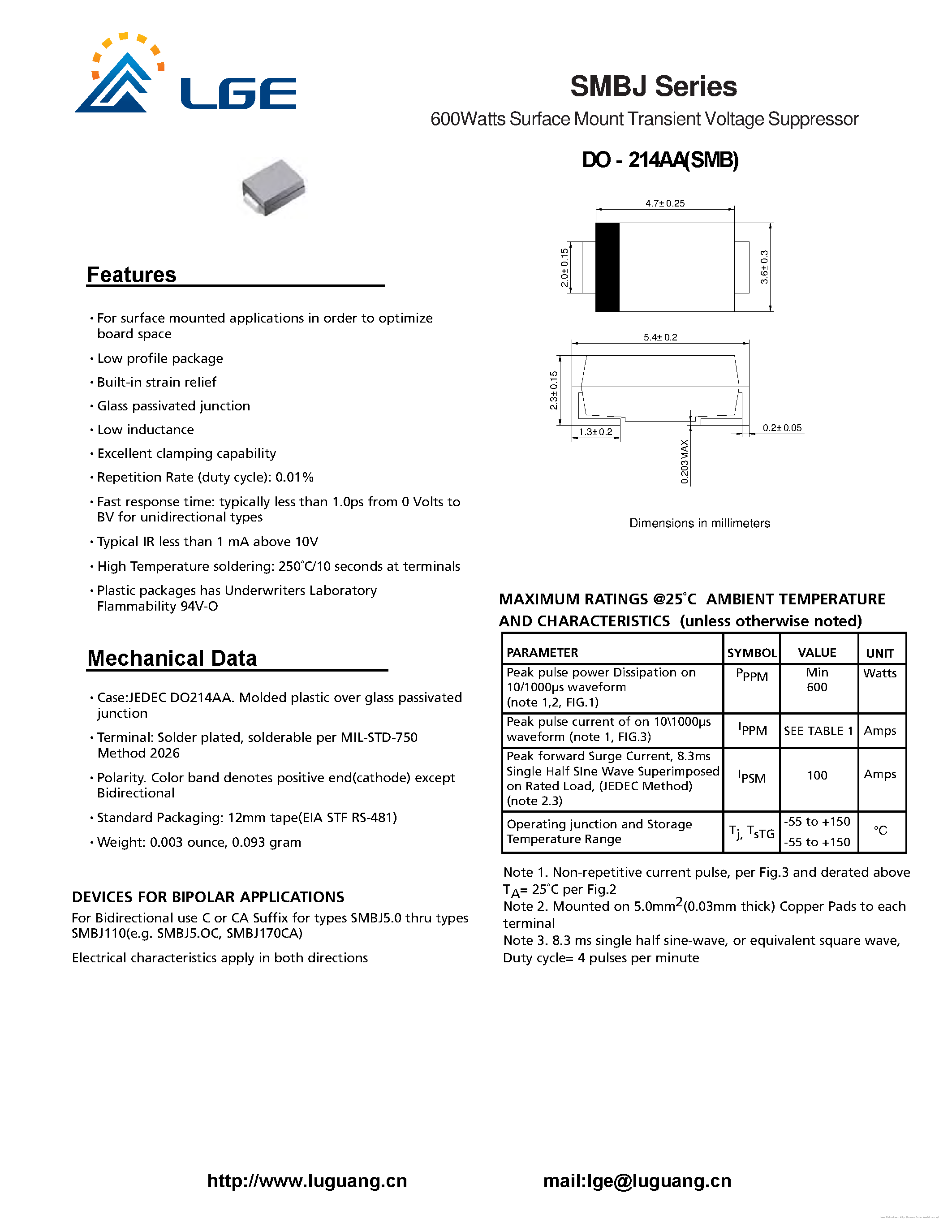 Datasheet SMBJ100A - page 1