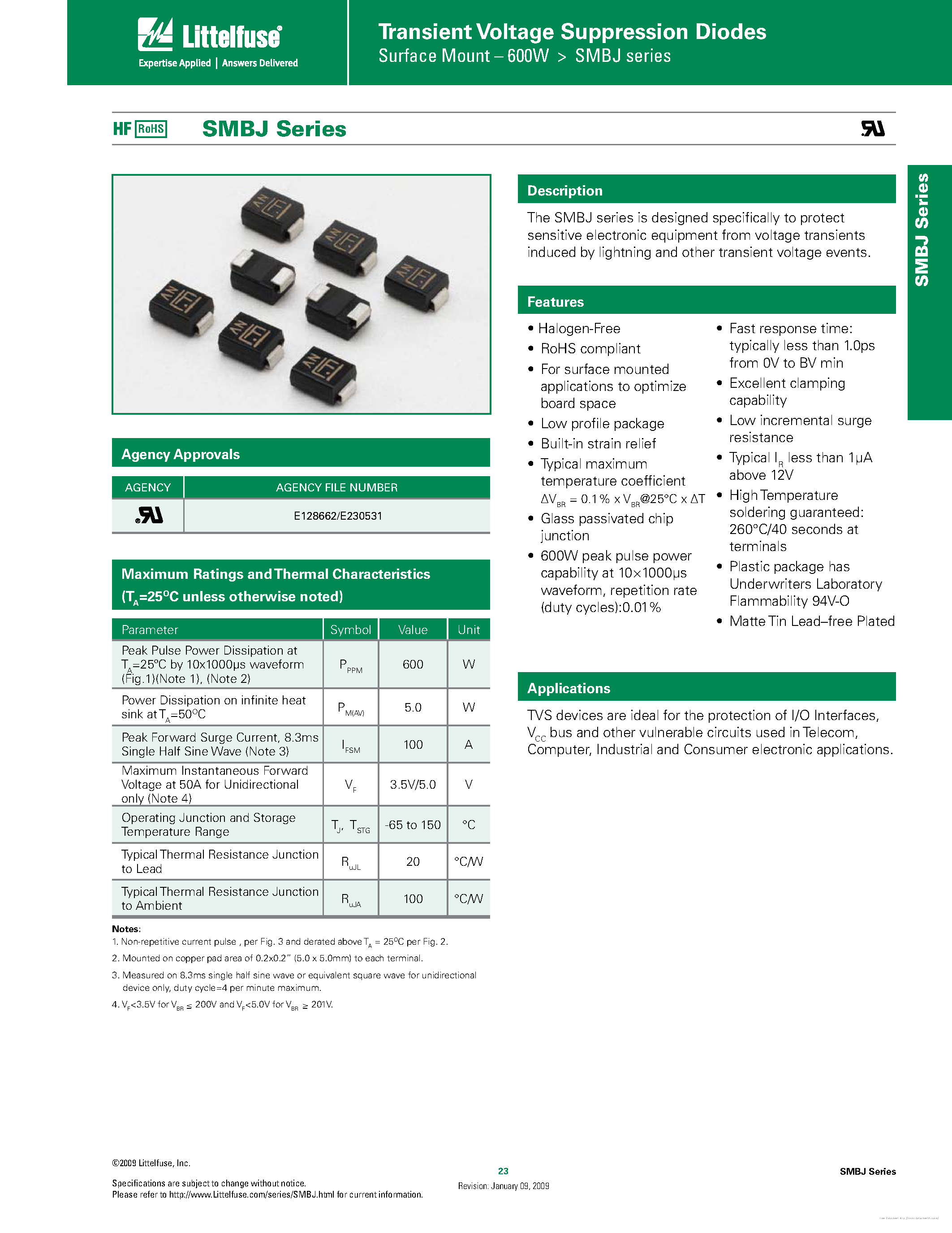 Datasheet SMBJ100A - page 1