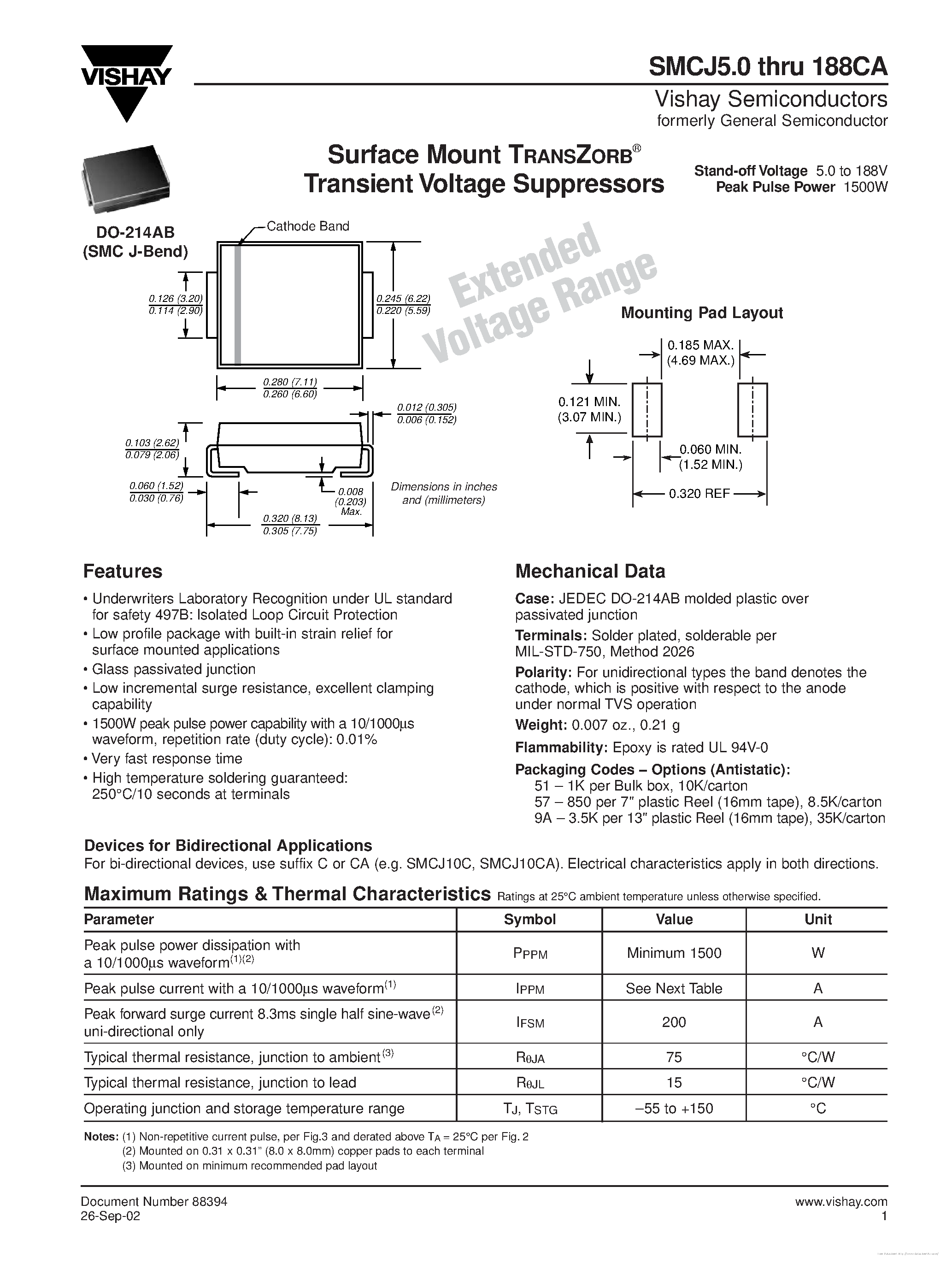 Datasheet SMCJ10 - page 1