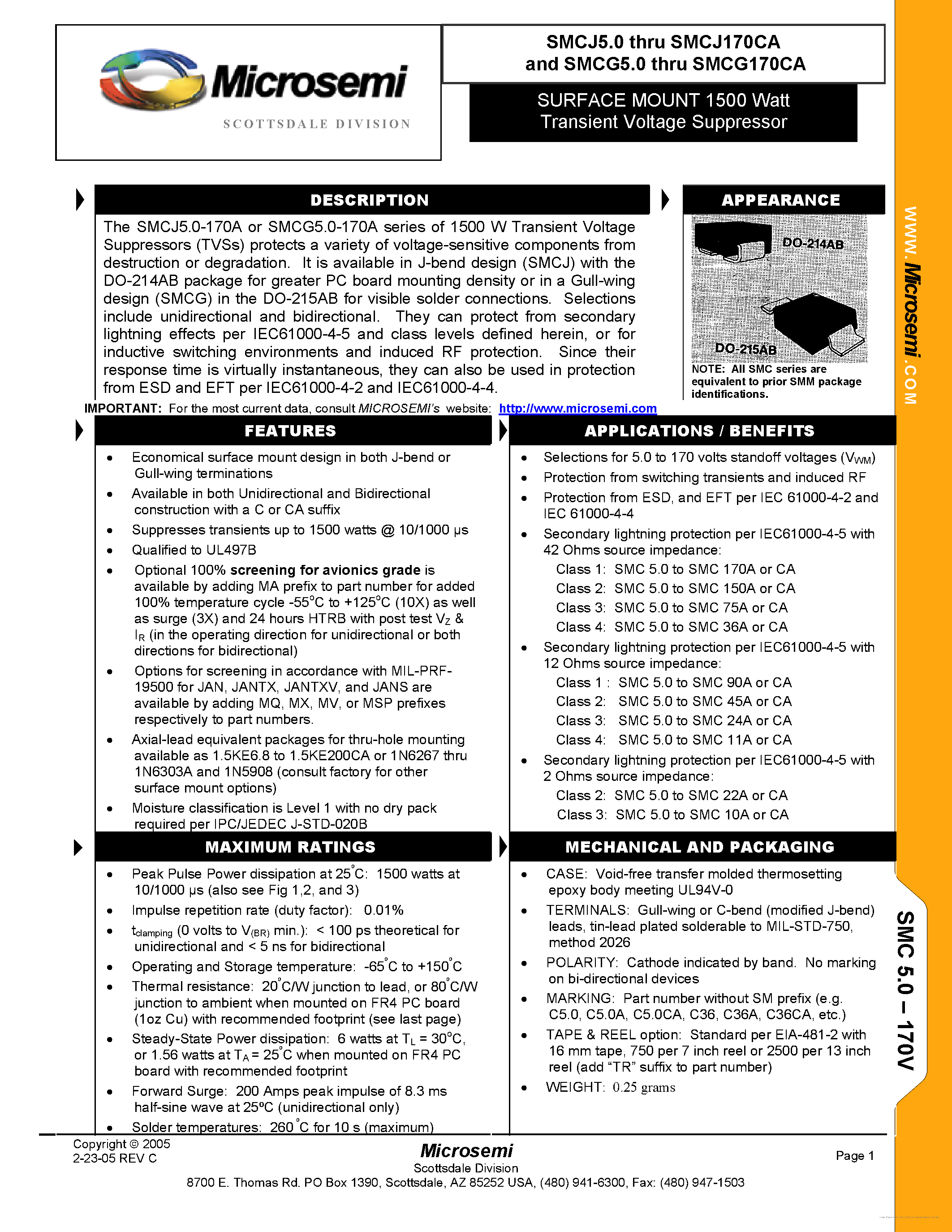 Datasheet SMCJ10 - page 1
