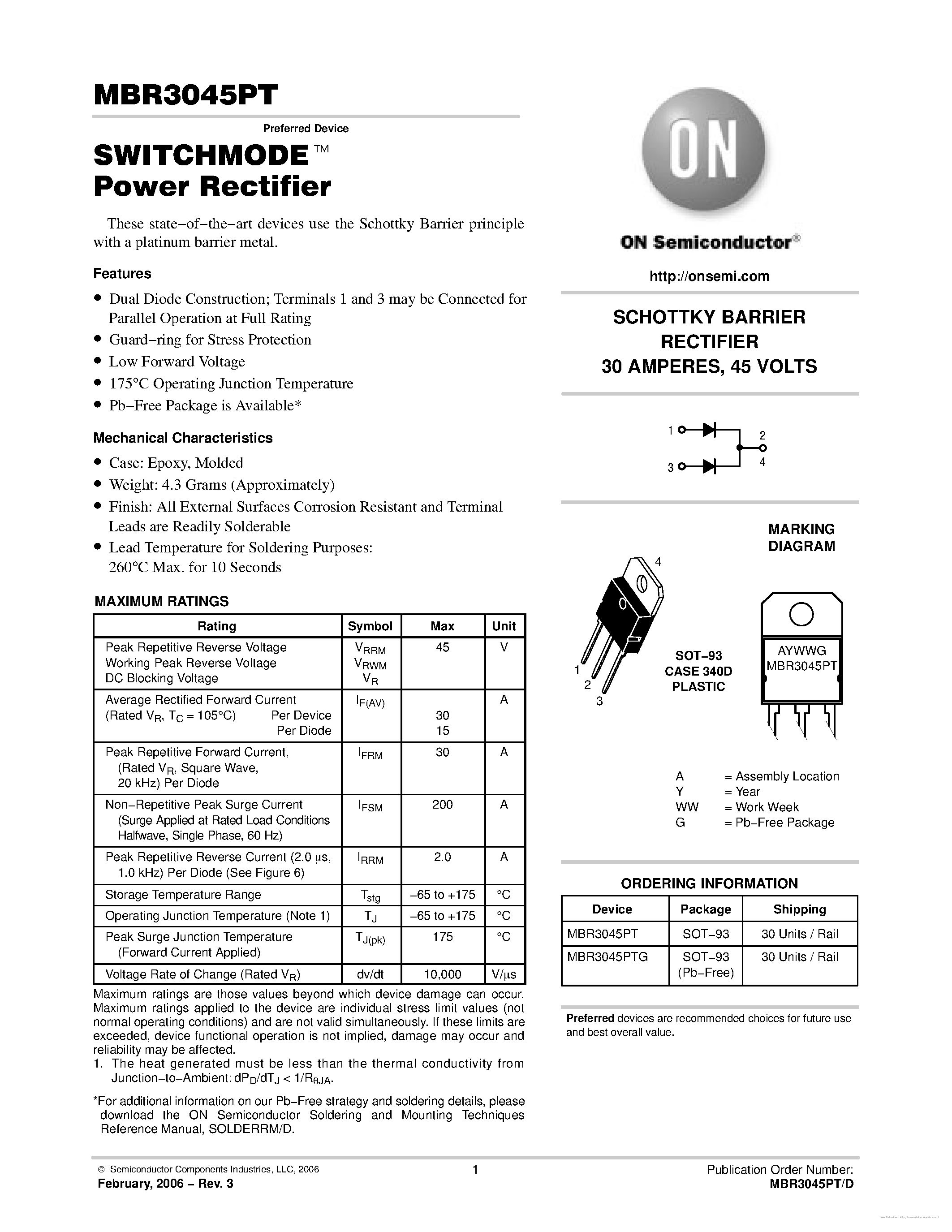 Datasheet MBR3045PT - page 1