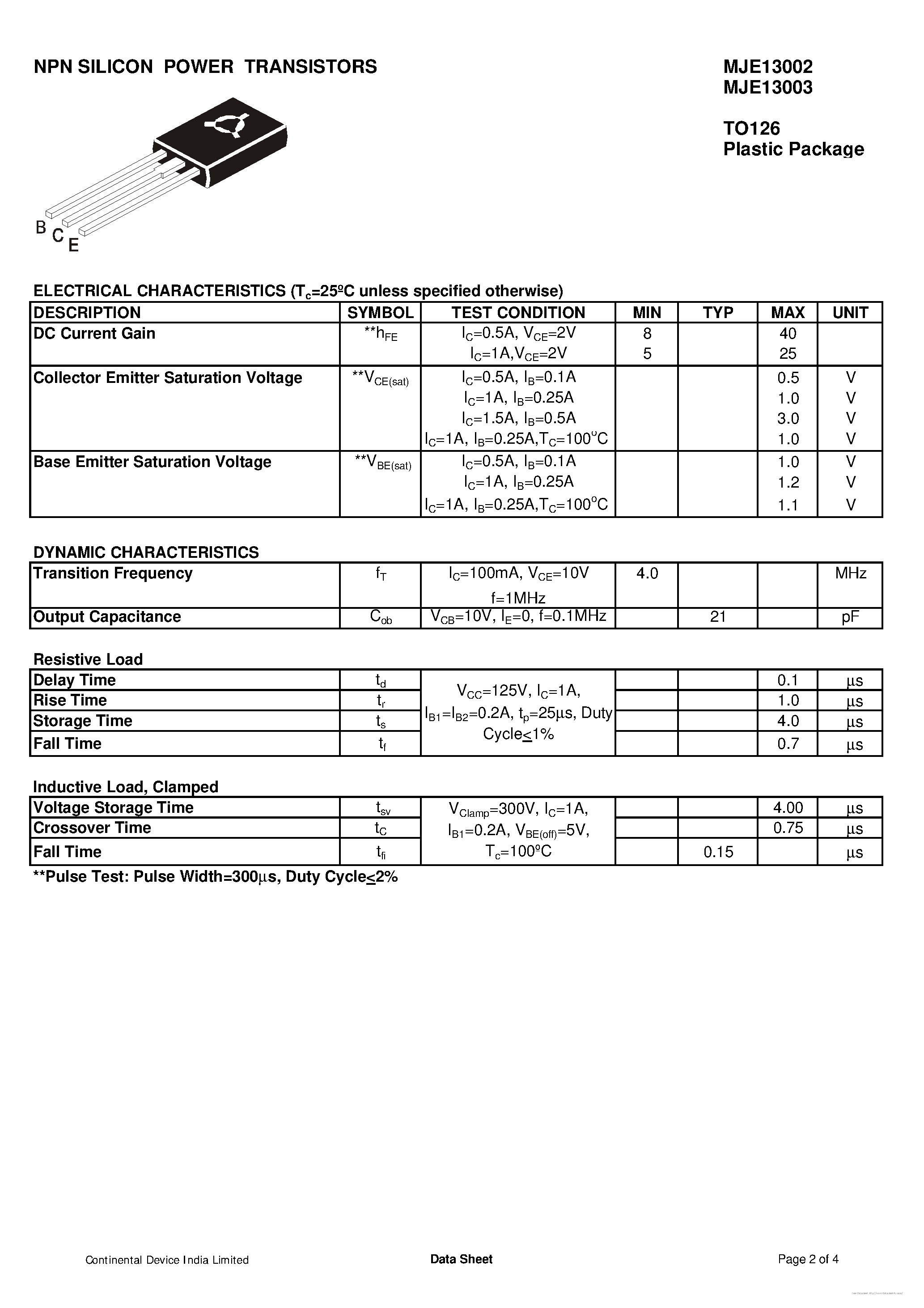 Datasheet MJE13002 page 2 Datasheet MJE13002 - page 2