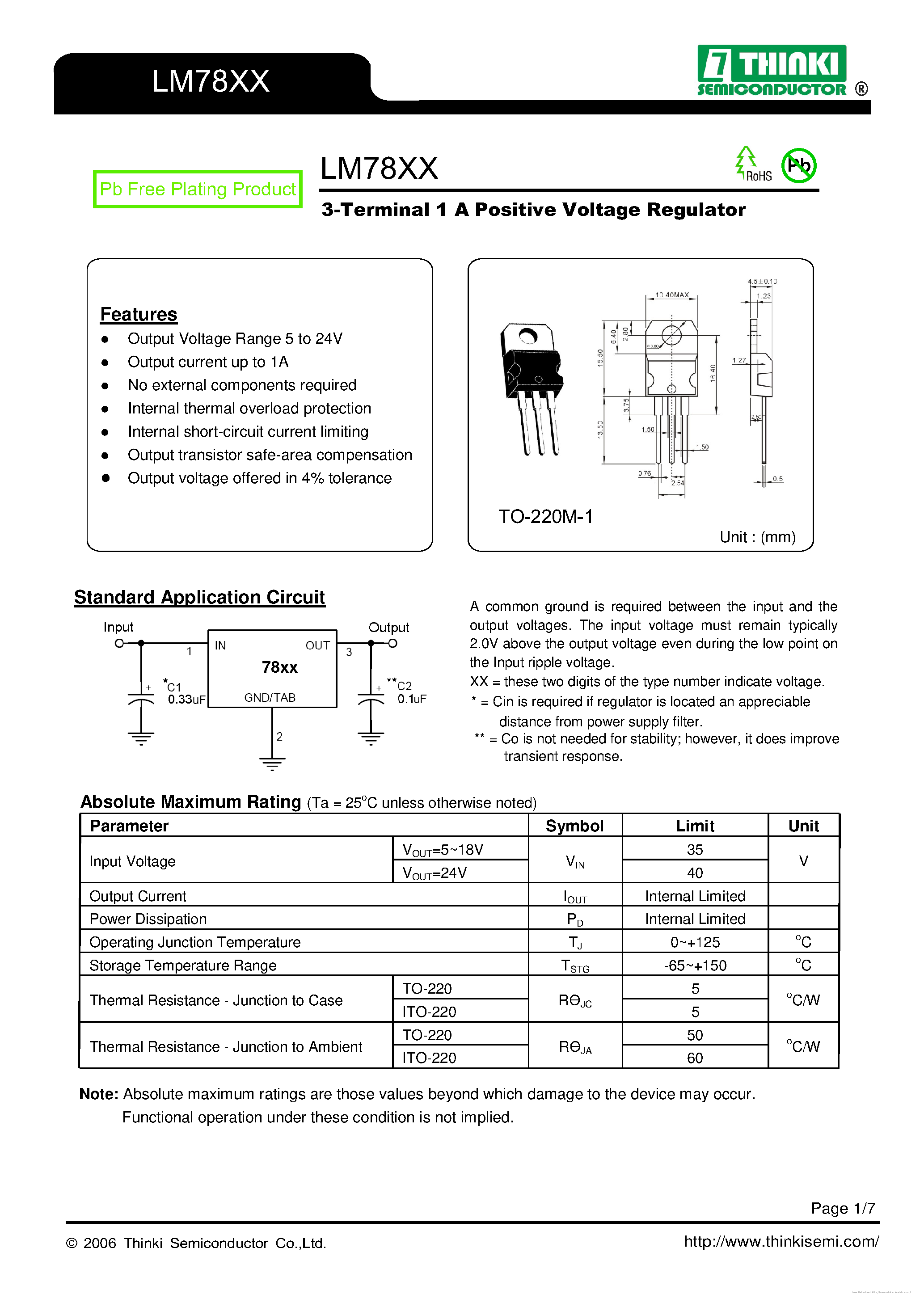 Datasheet LM7805 - page 1