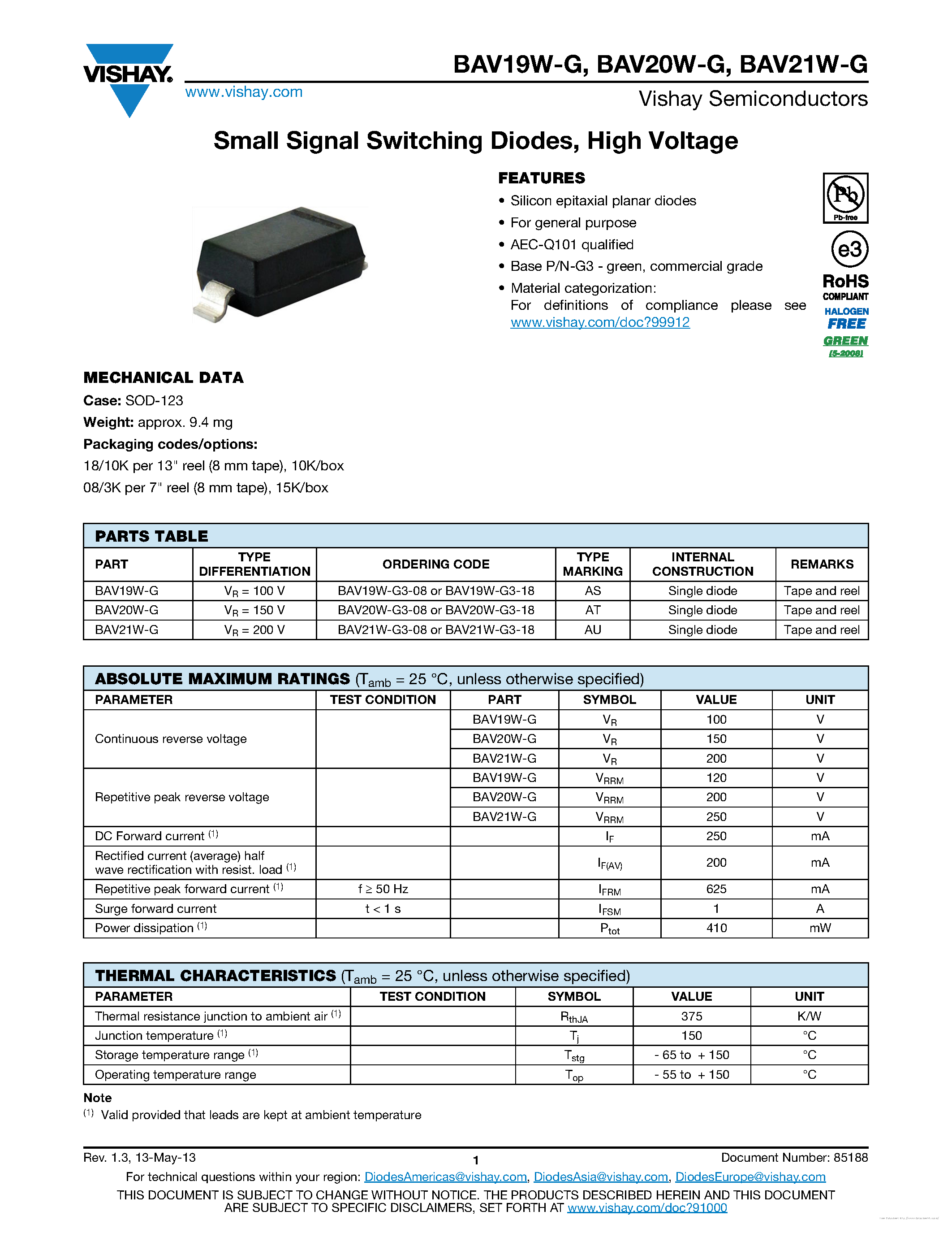 Даташит на микросхему BAV19W-G страница 1 Даташит BAV19W-G - страница 1