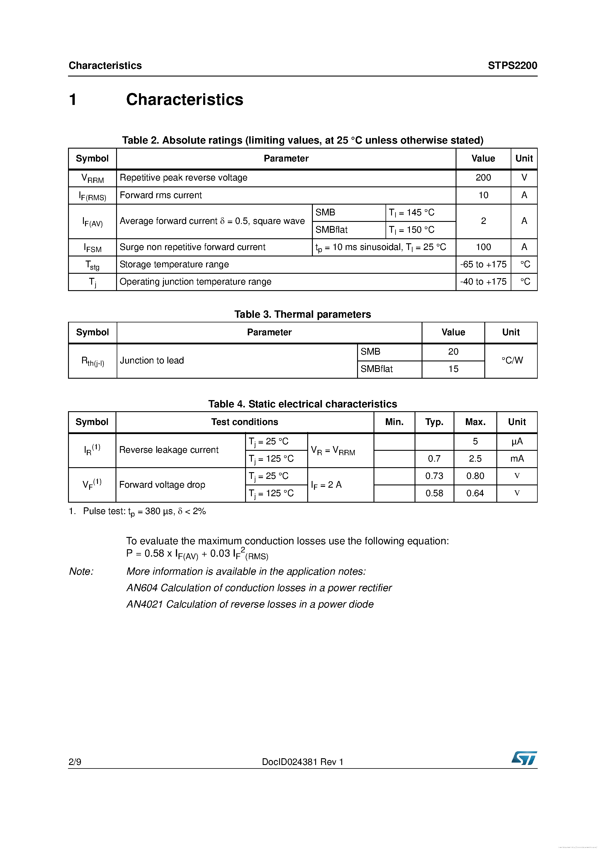 Datasheet STPS2200 - page 2
