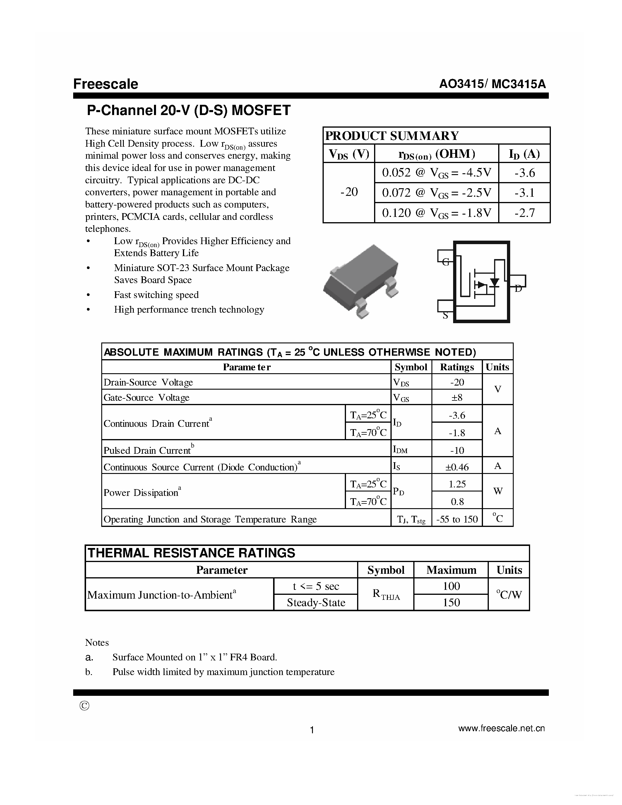 Datasheet MC3415A - page 1