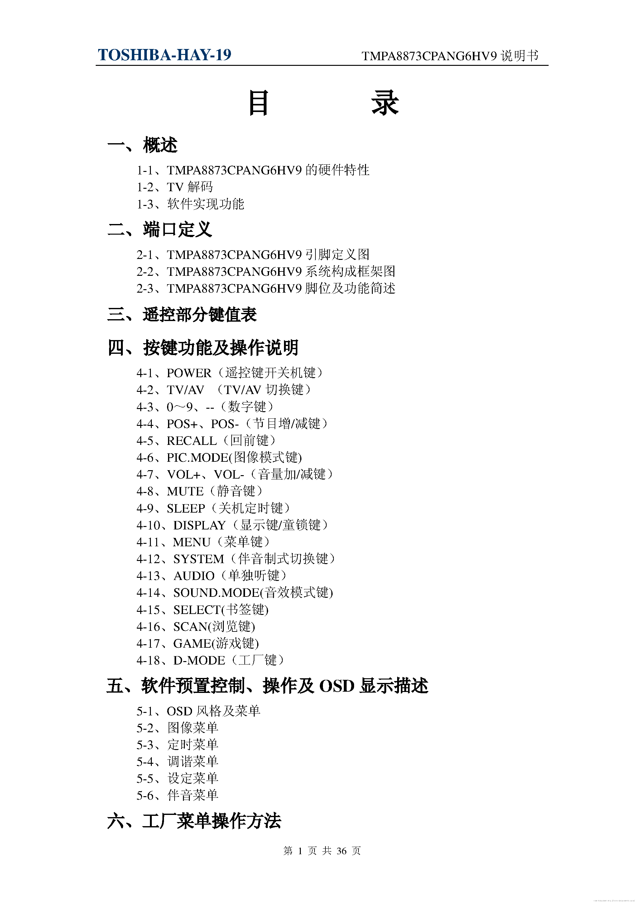 Даташит TMPA8873CPANG6HV9 - страница 1