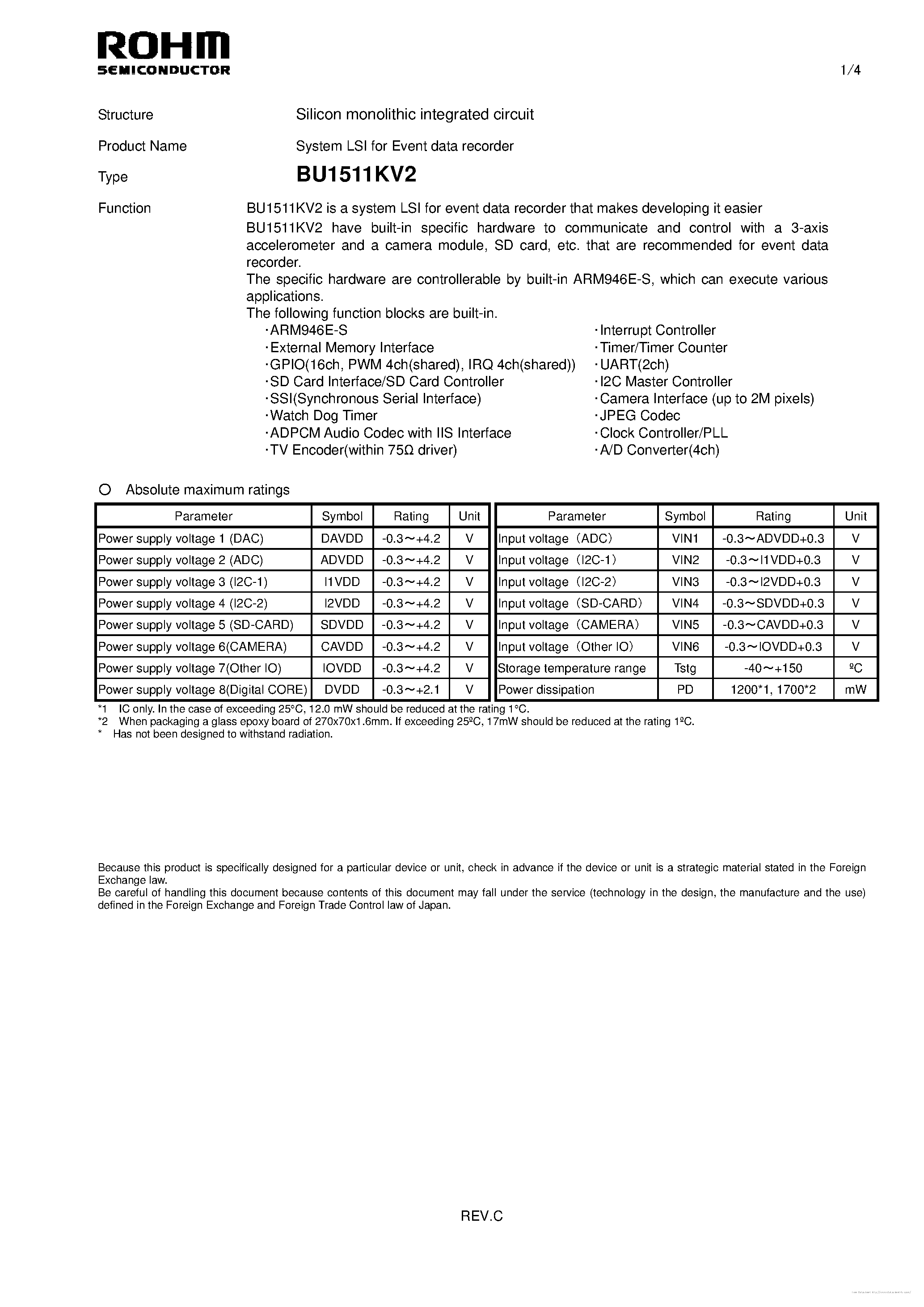 Datasheet BU1511KV2 - page 1