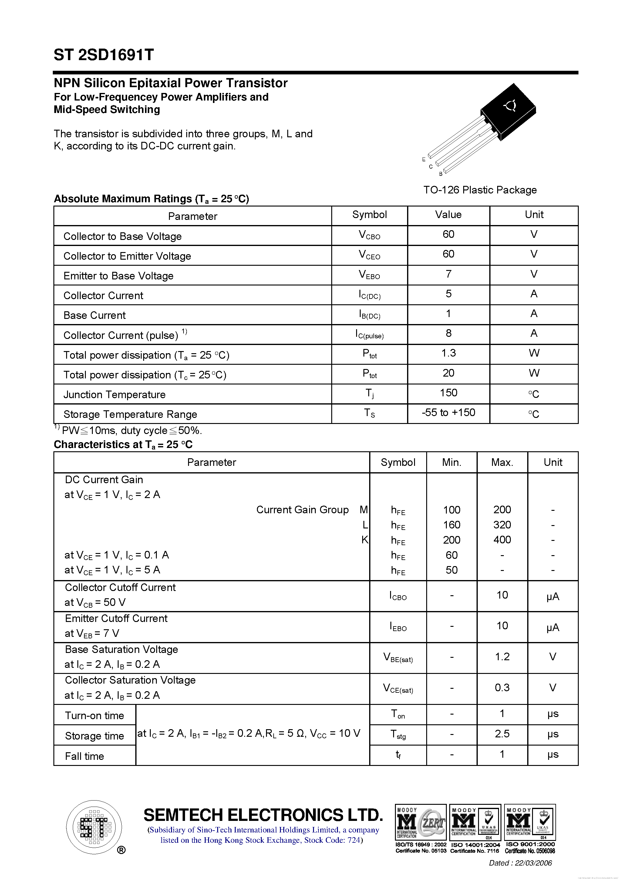 Datasheet ST2SD1691T - page 1