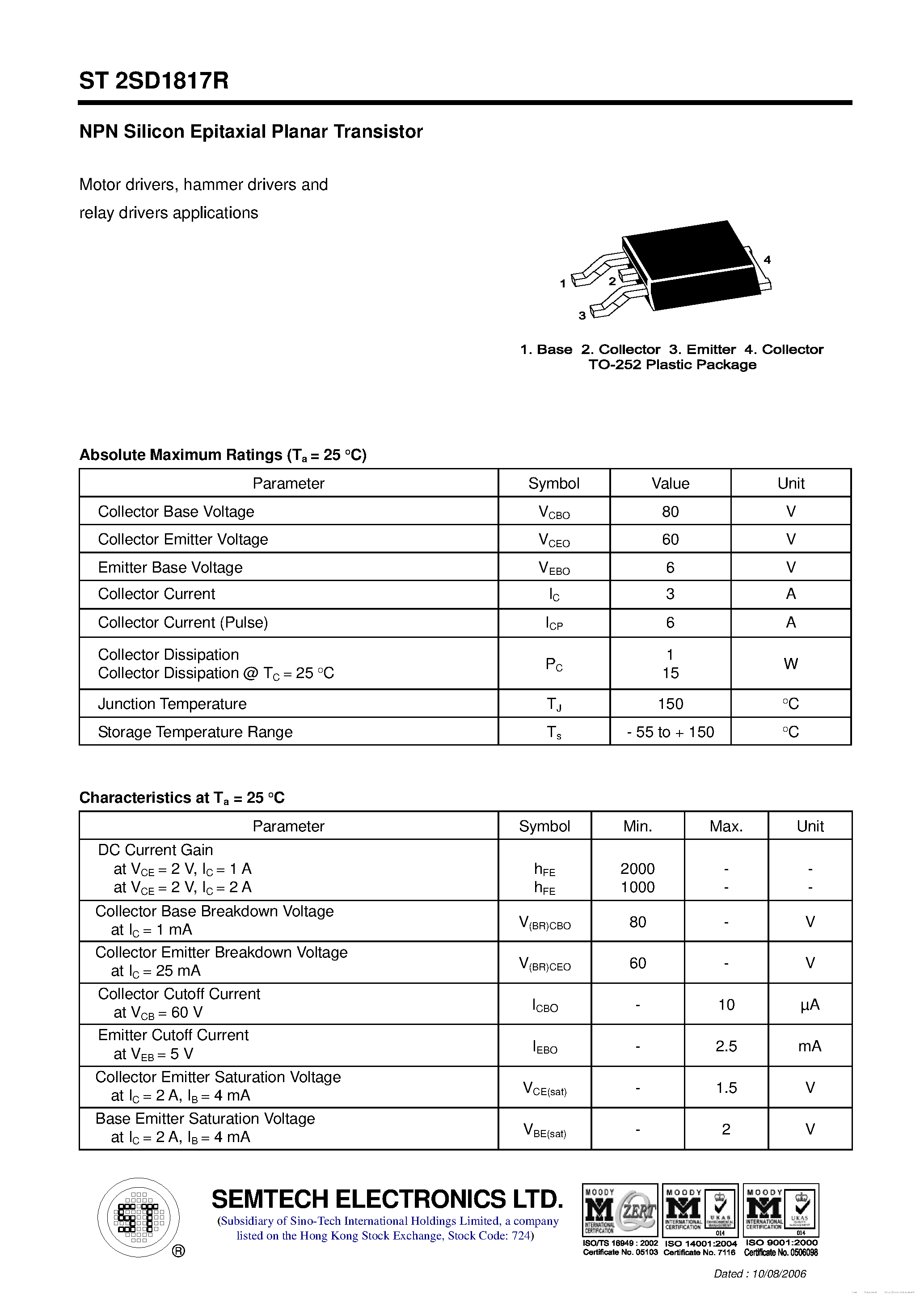 Datasheet ST2SD1817R page 1 Datasheet ST2SD1817R - page 1
