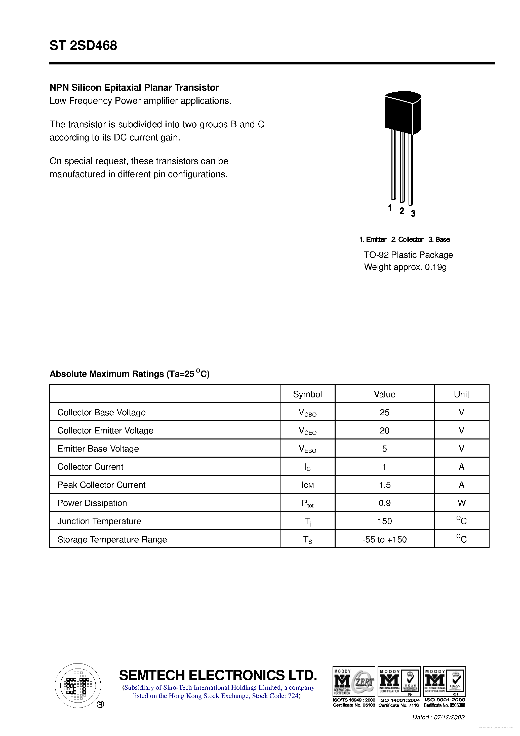 Datasheet ST2SD468 - page 1