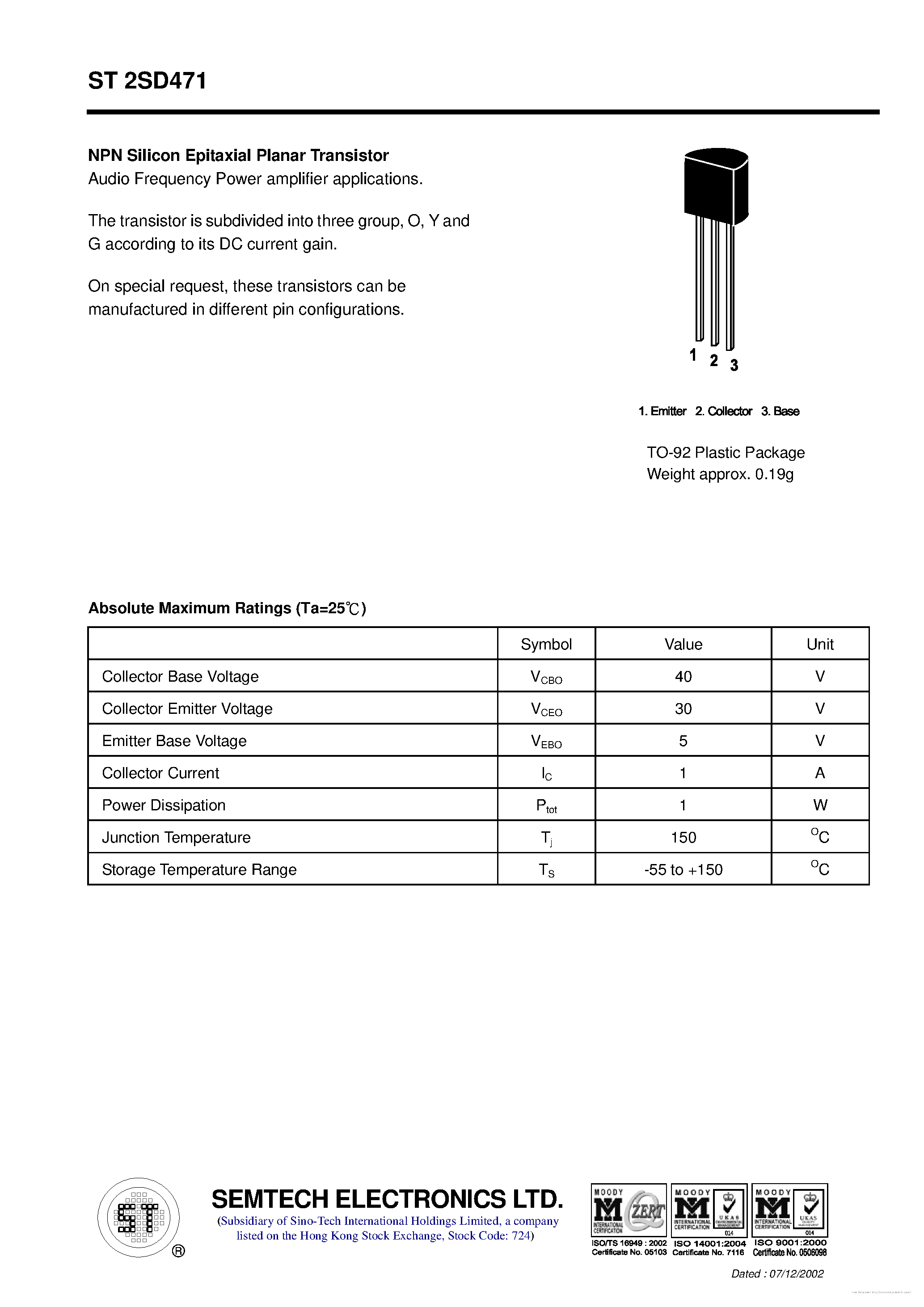 Datasheet ST2SD471 page 1 Datasheet ST2SD471 - page 1