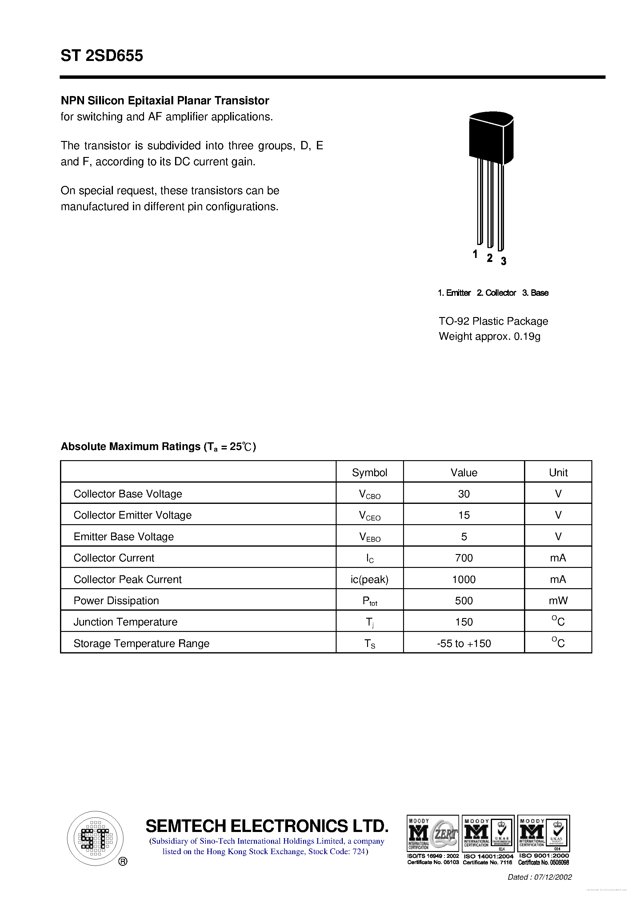 Datasheet ST2SD655 - page 1
