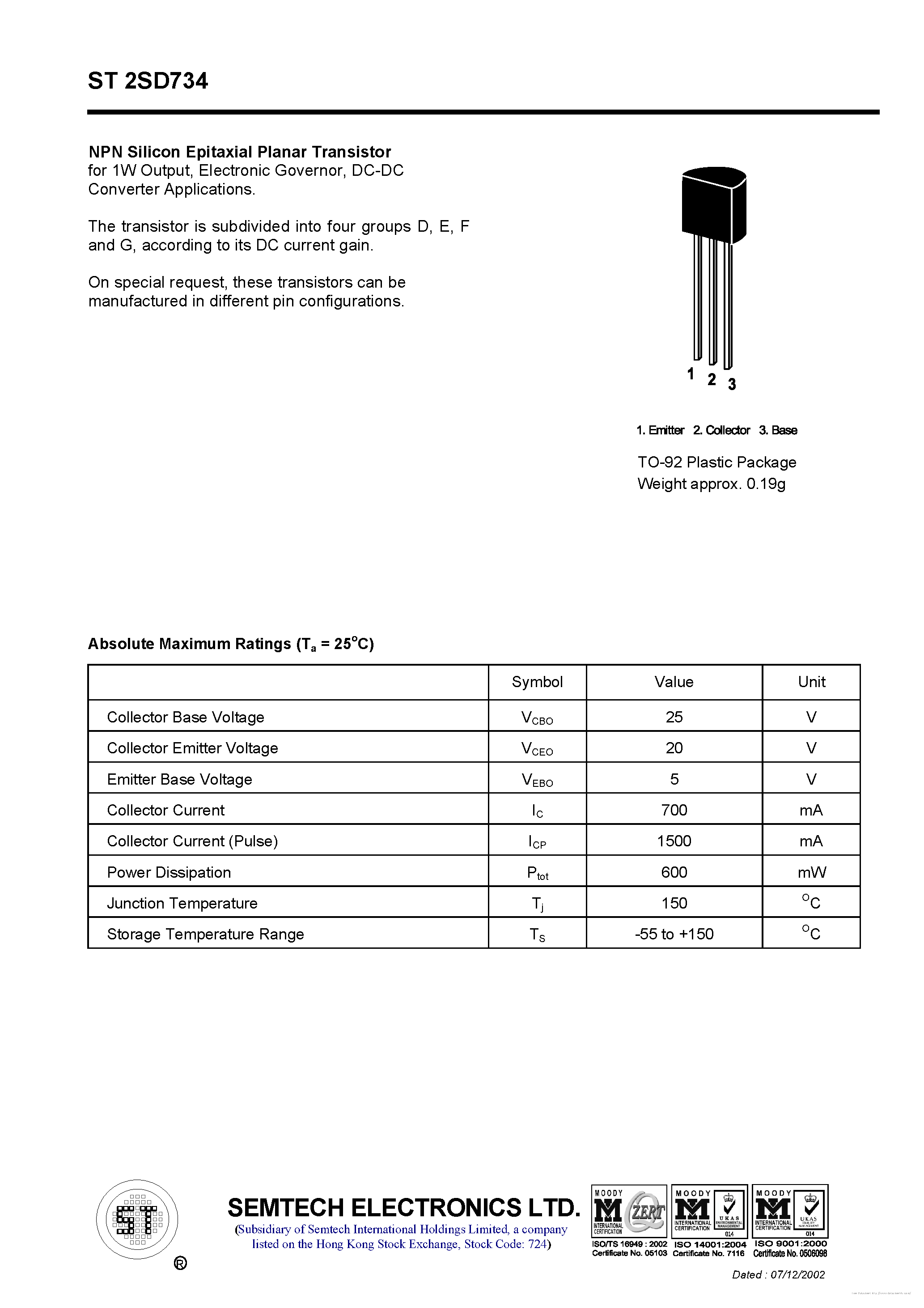 Datasheet ST2SD734 - page 1