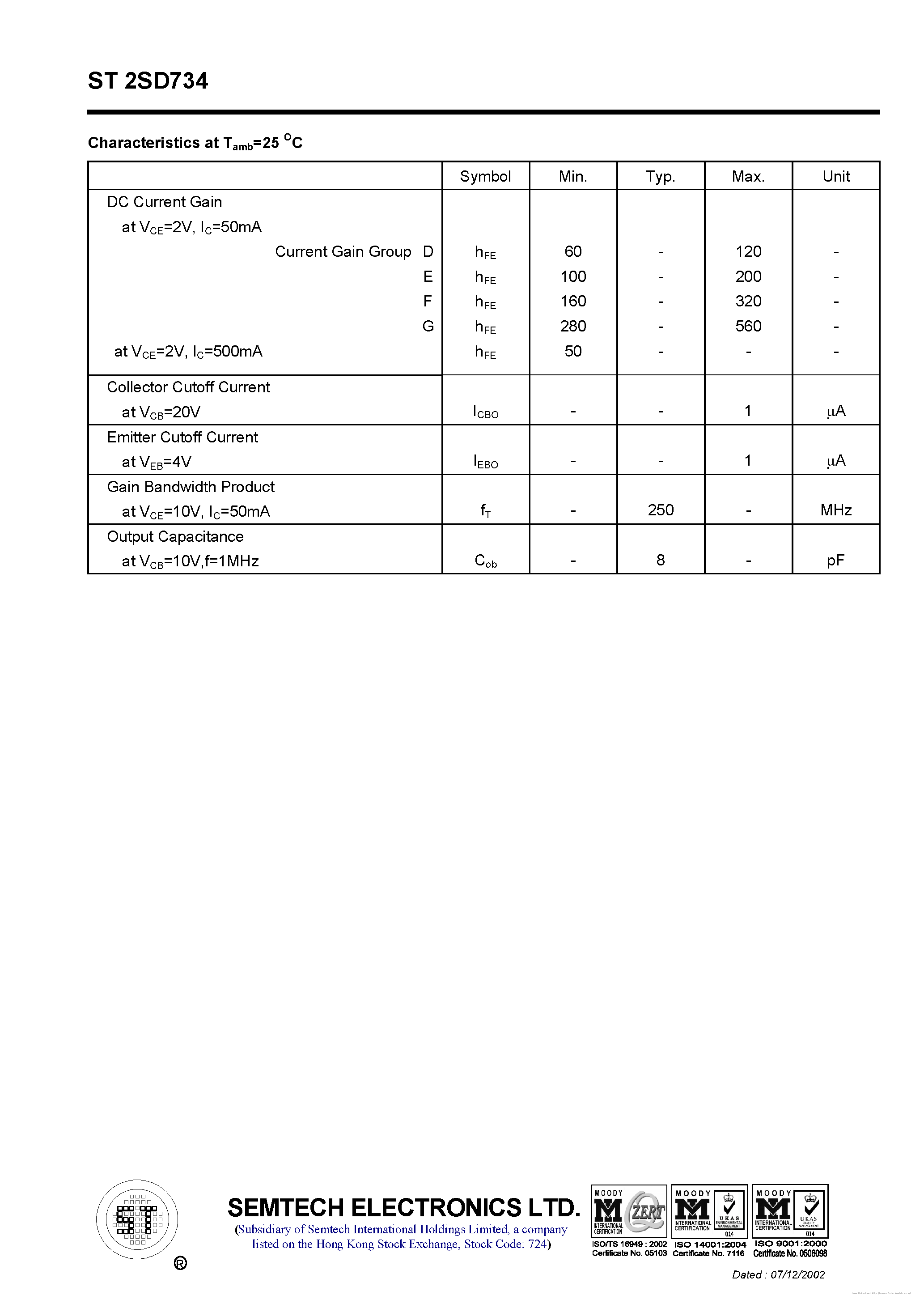 Datasheet ST2SD734 - page 2